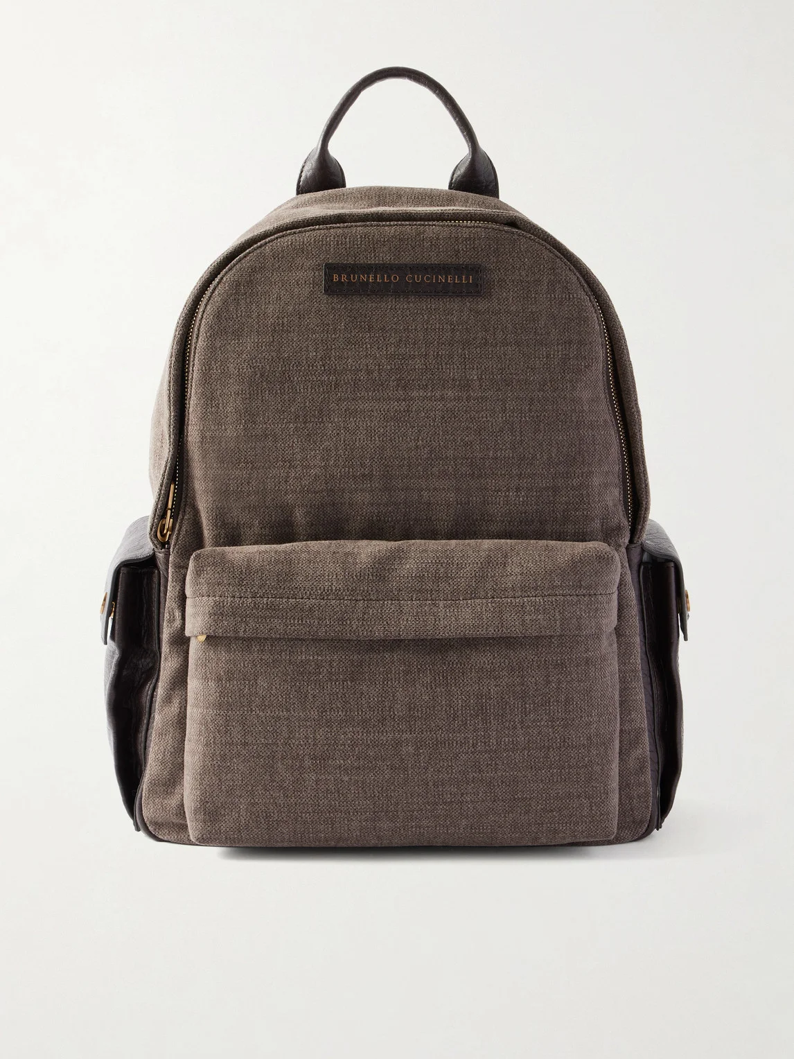 Leather-Trimmed Woven Backpack - 1