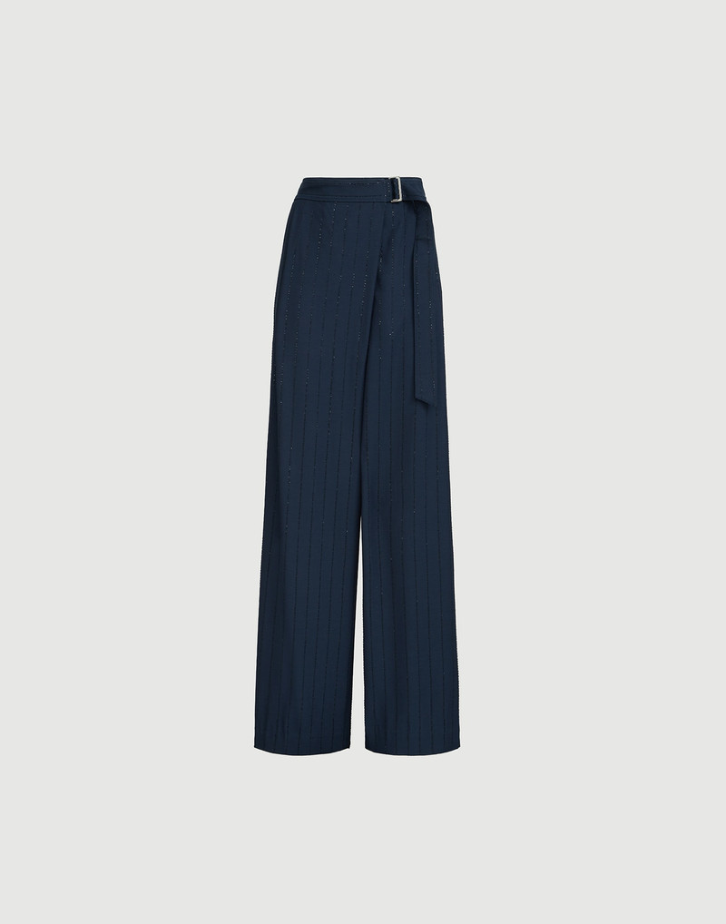 Dazzling chalkstripe sartorial wrap trousers with monili 1