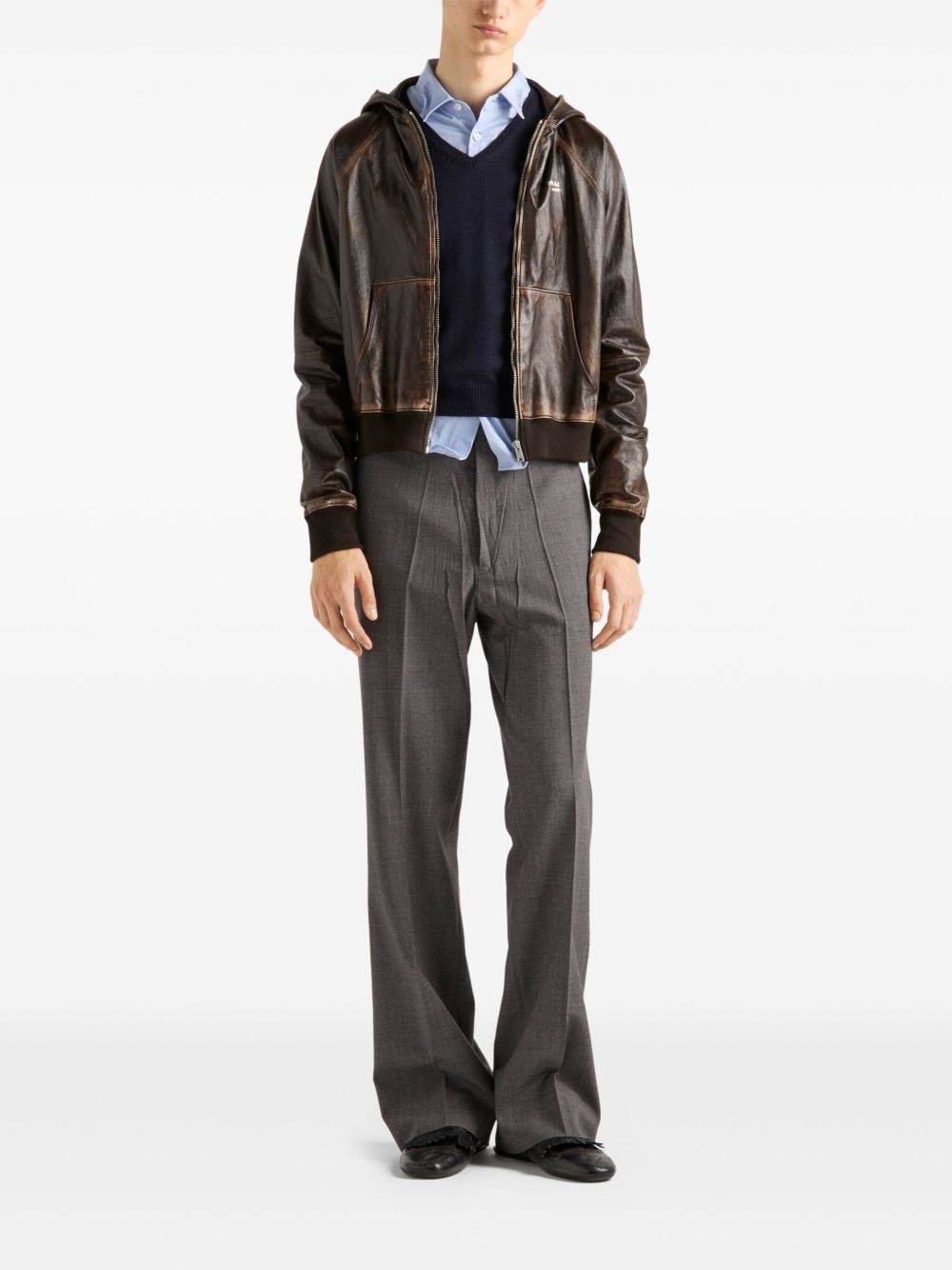 hooded leather jacket - 2