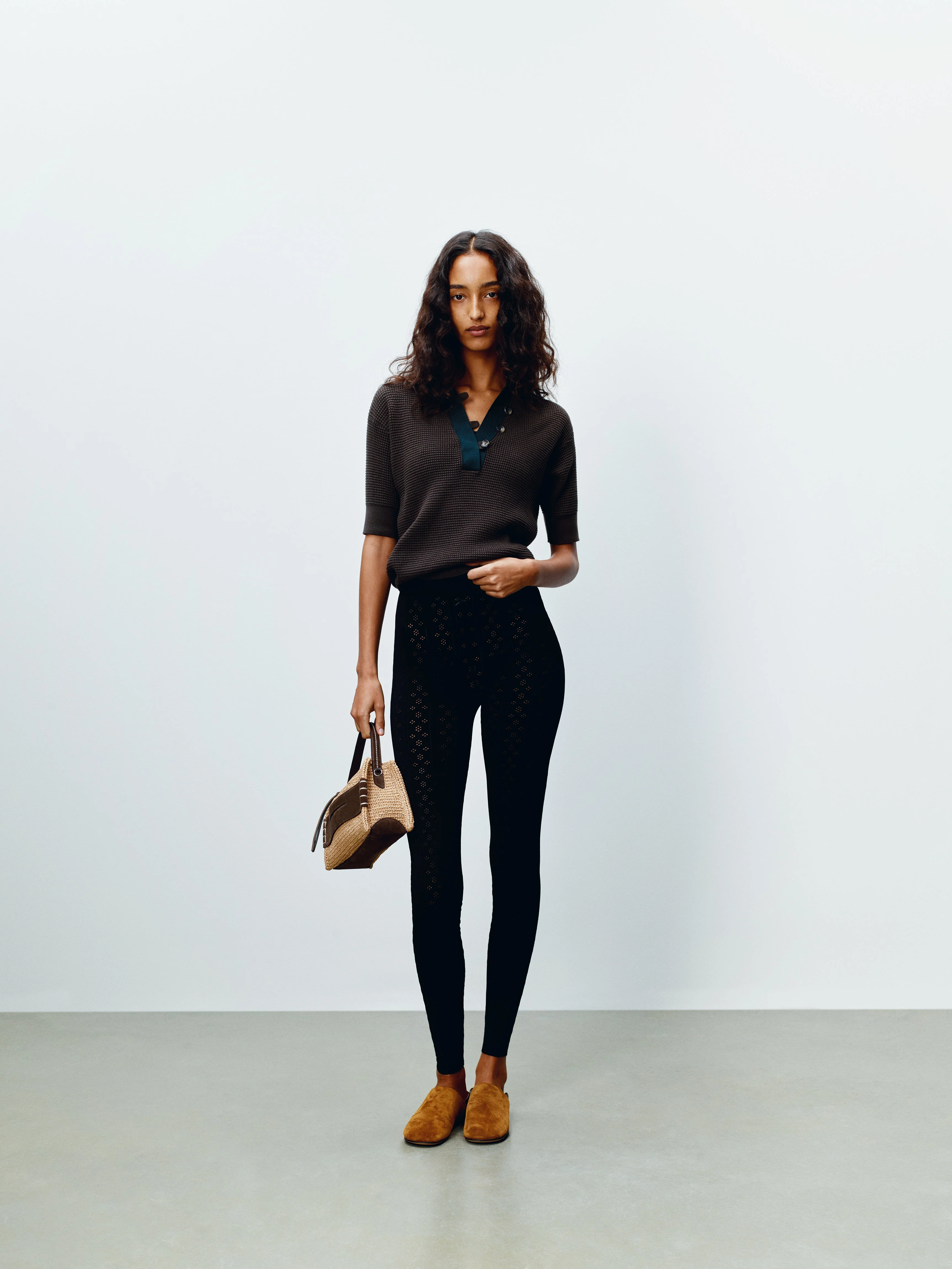 WOMENS KNITTED POLO TOP IN MILITARY GREEN - 1