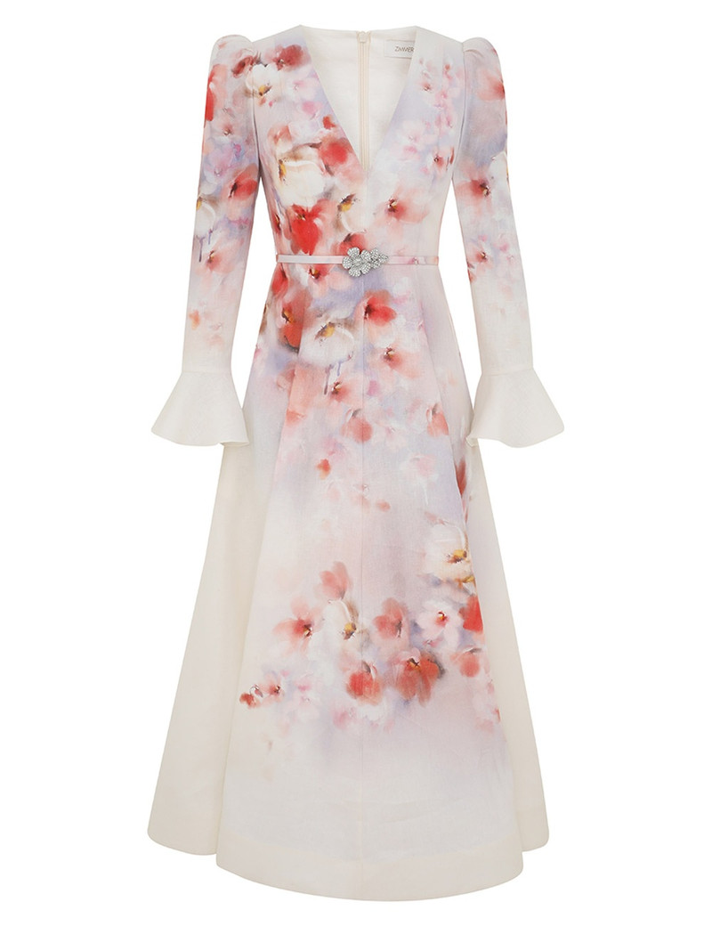 CRUSH FRILL SLEEVED MIDI DRESS 1