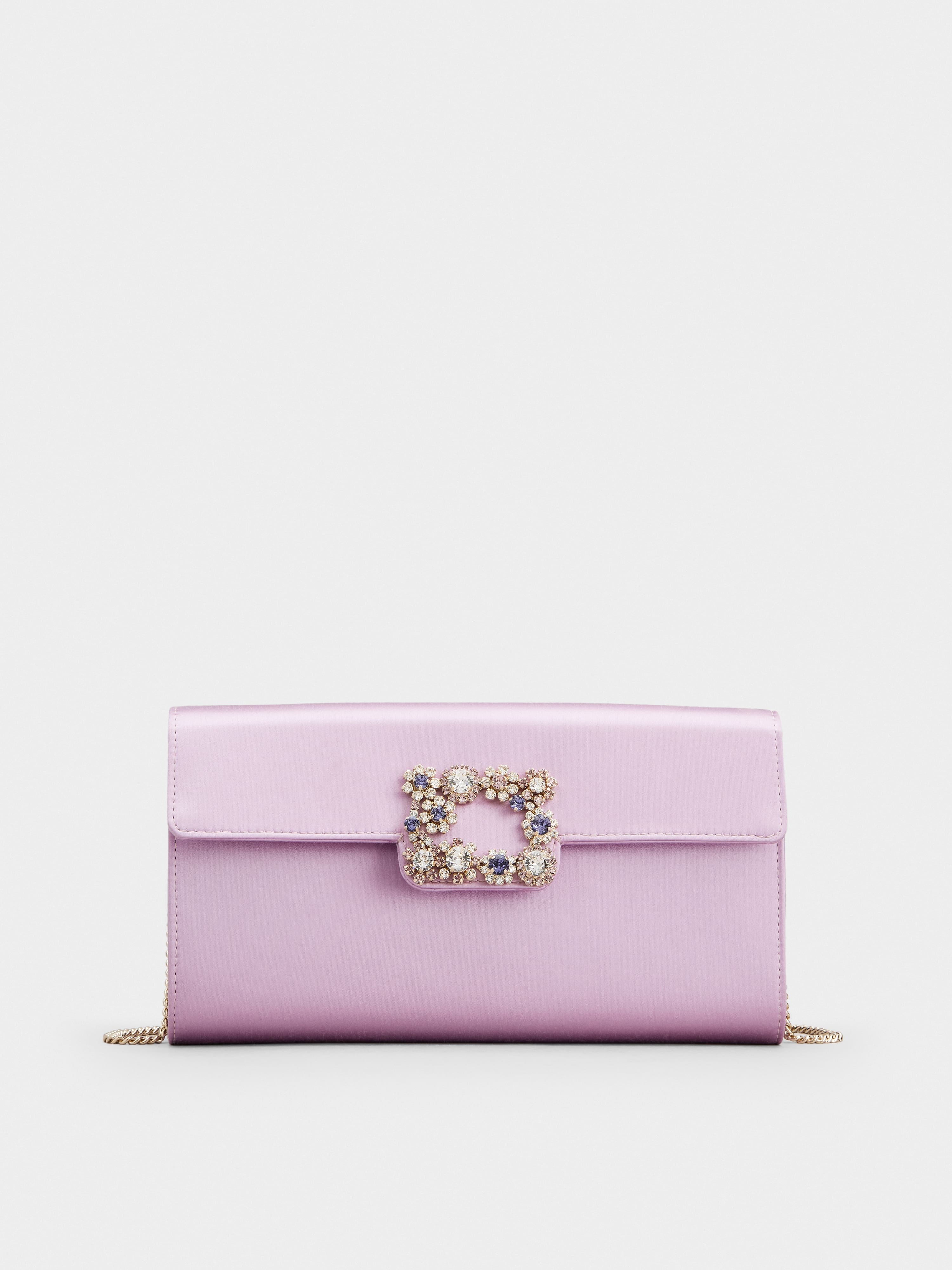 Flower Strass Colored Buckle Clutch in Satin - 1