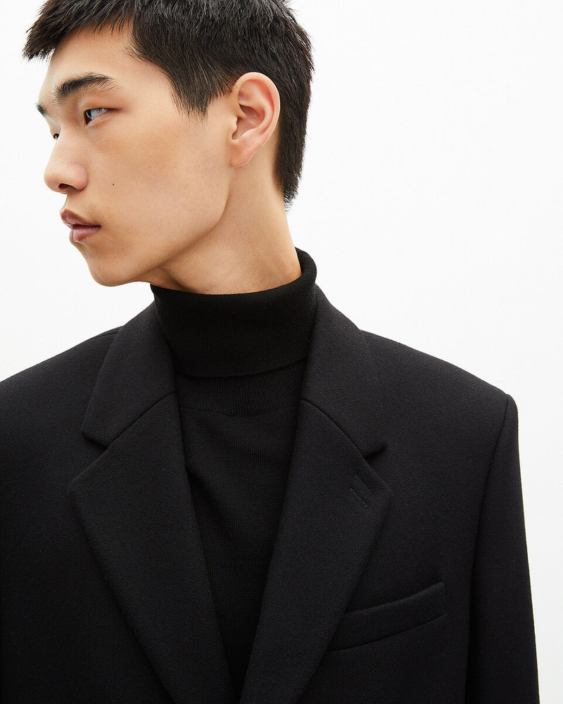 BLACK LEATHER LAPEL COLLAR COAT 5