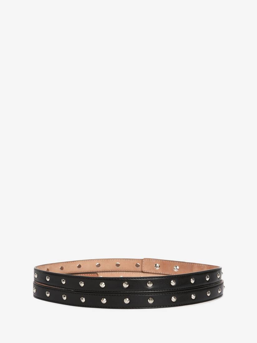 Women's Thin Studded Double Belt in Black - 3