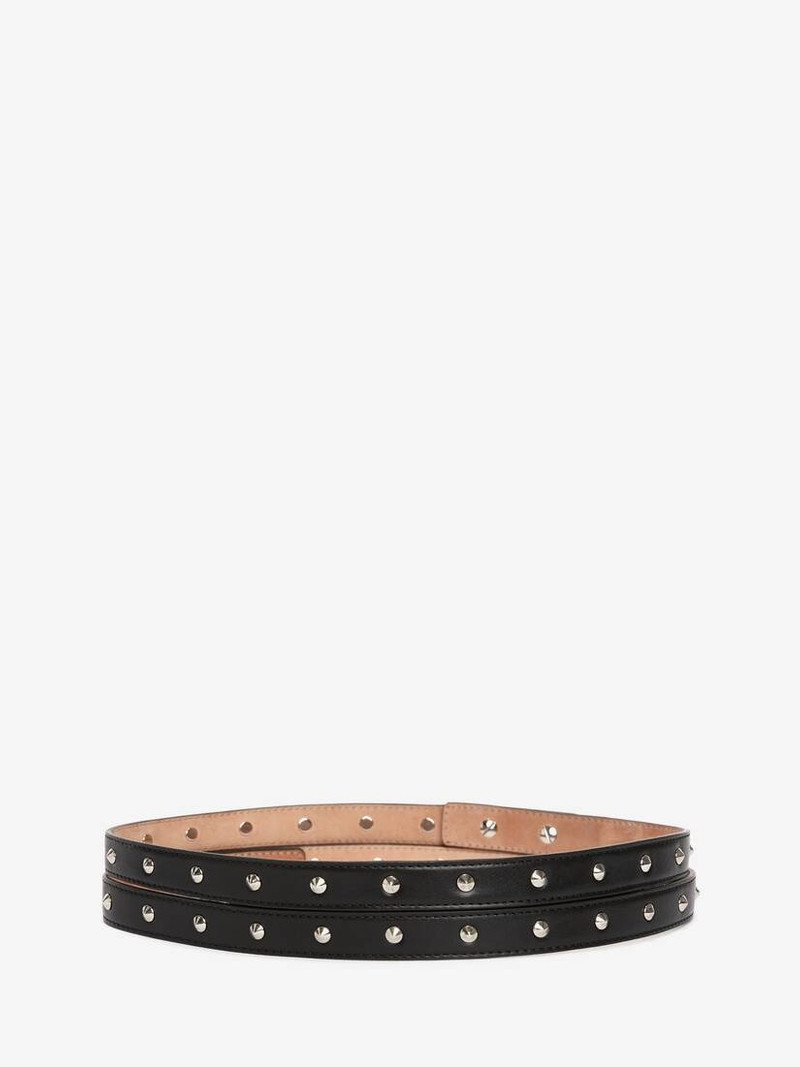 Women's Thin Studded Double Belt in Black 3