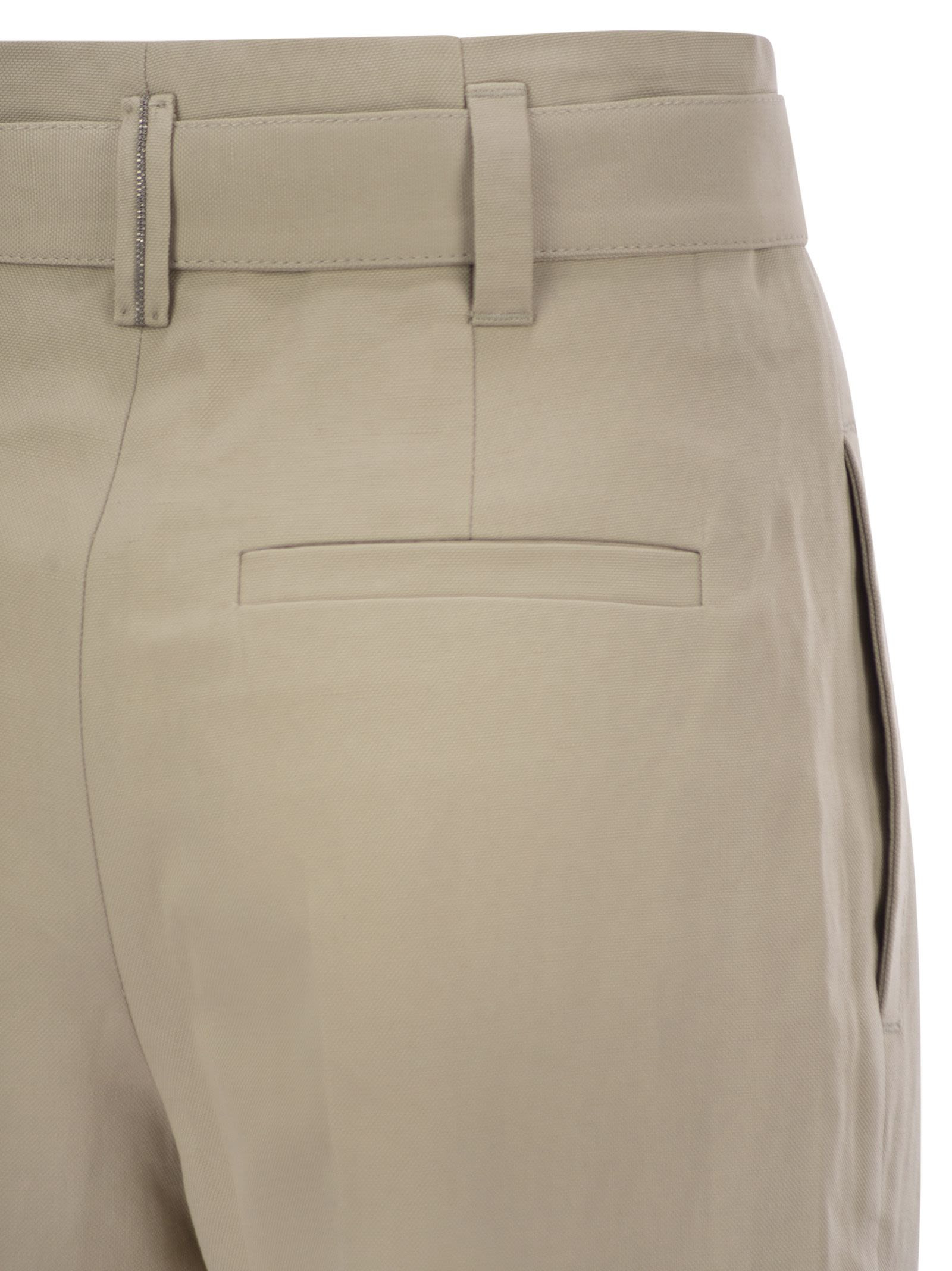 Brunello Cucinelli Women Cotton Linen Canvas Corset Cigarette Trousers With Jewellery - 4