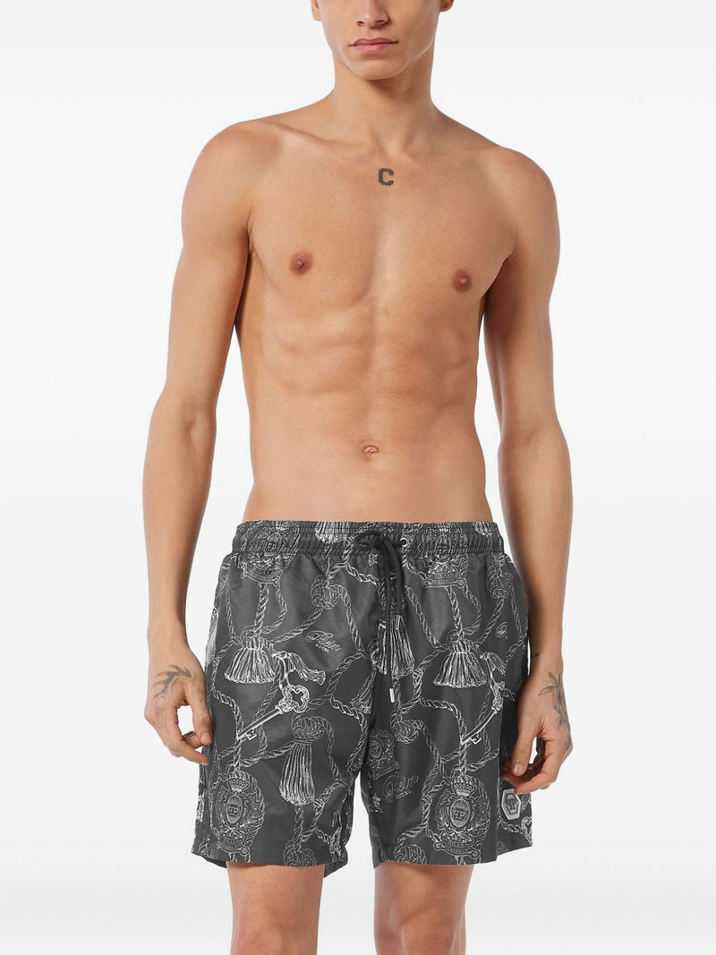 PHILIPP PLEIN tassel key-print swim shorts outlook