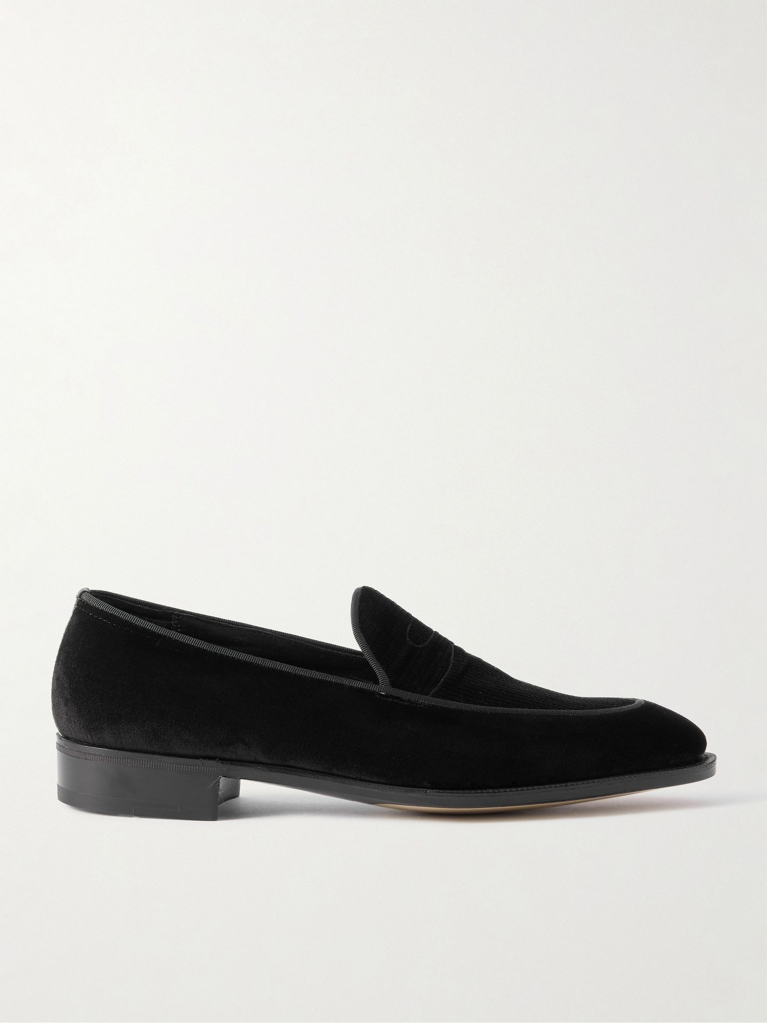 Bill Grosgrain and Leather-Trimmed Velvet Loafers Black - 1