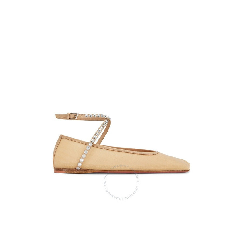 Amina Muaddi Ladies Latte / White Crystals Ane Mesh Ballet Flats - 1