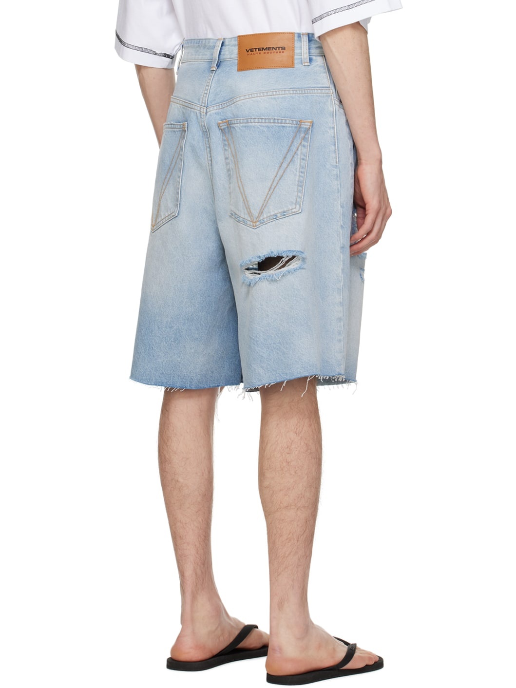 Blue Destroyed Denim Shorts - 3