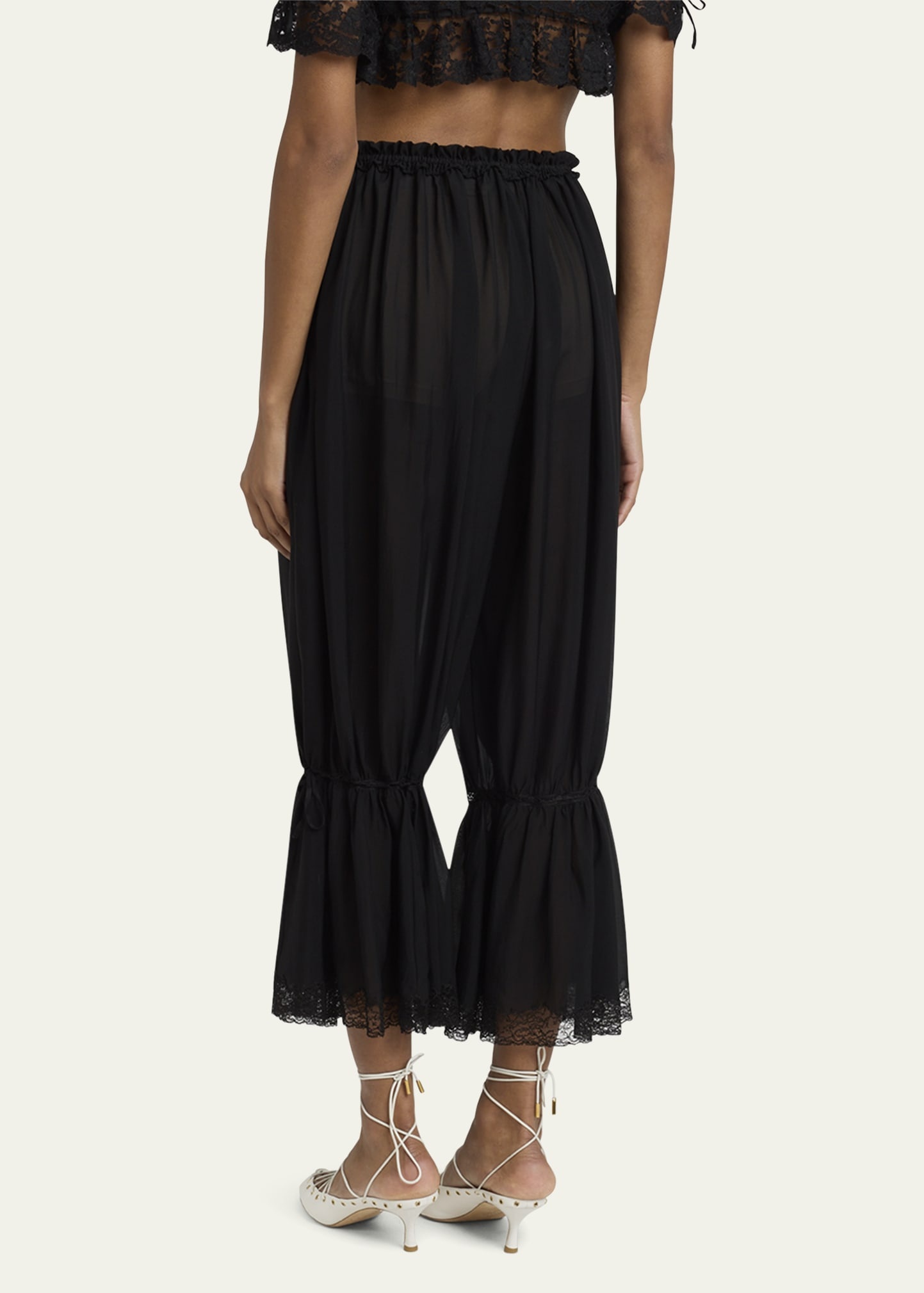 Drawstring Lace-Trim Cropped Pants - 3