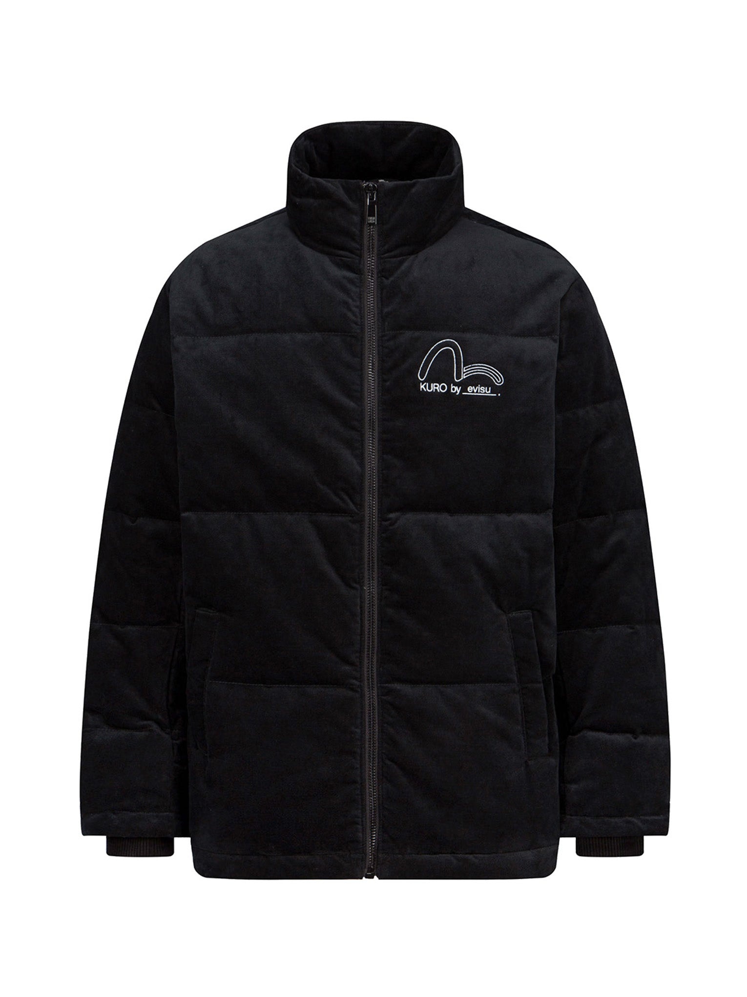 Seagull and Slogan Embroidered Velvet Down Jacket - 11