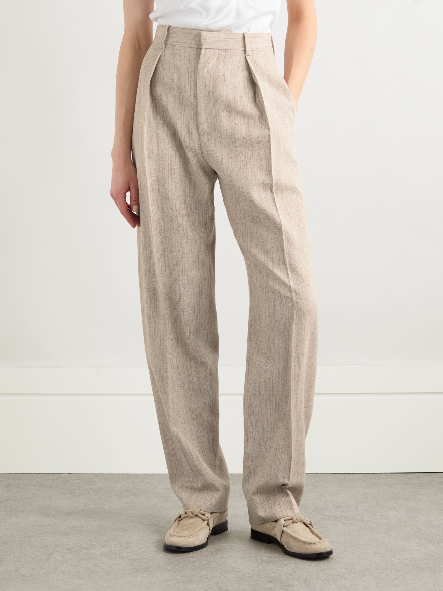 Pleated canvas tapered pants Beige - 3