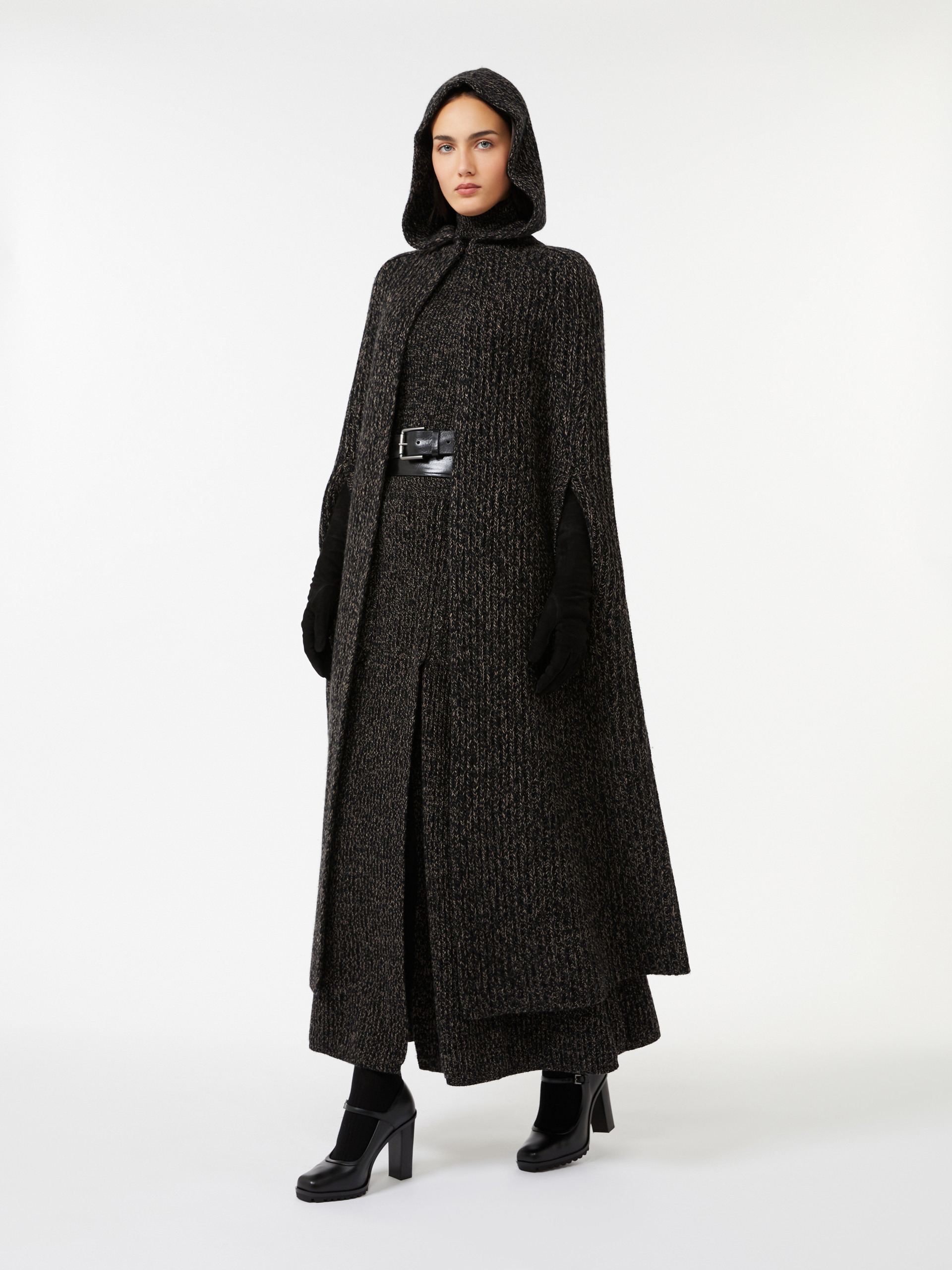 BOMBO1234 Long wool and cashmere ribbed cape - 2