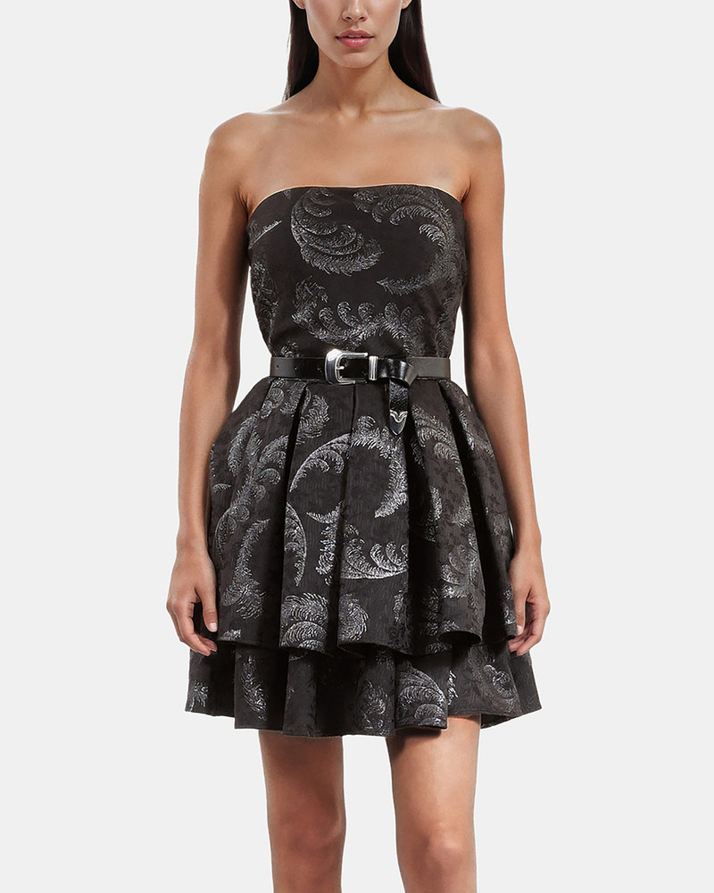 BLACK JACQUARD STRAPLESS SHORT DRESS 4