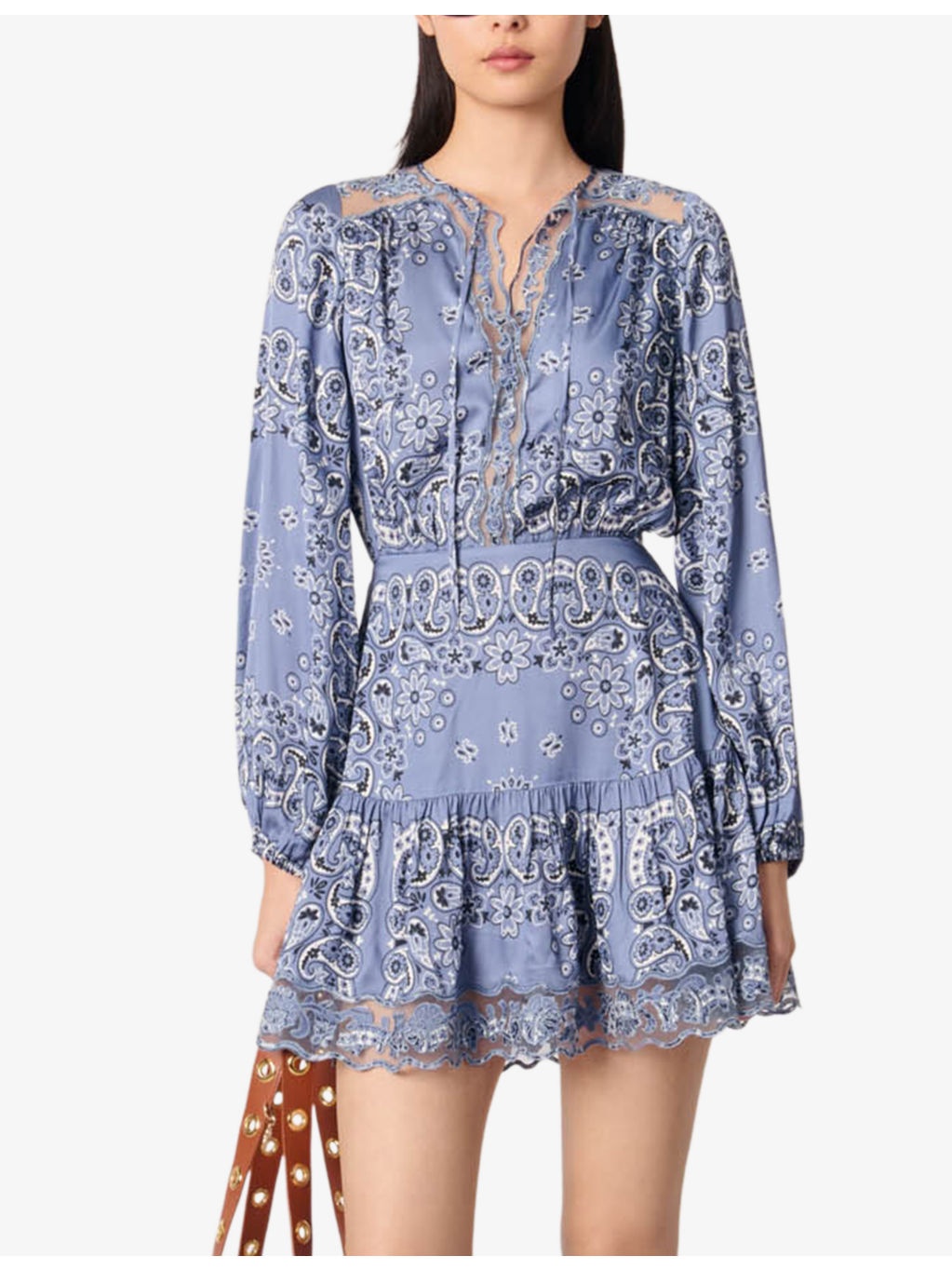 Bandana-Pattern Long-Sleeved Woven Mini Dress - 3