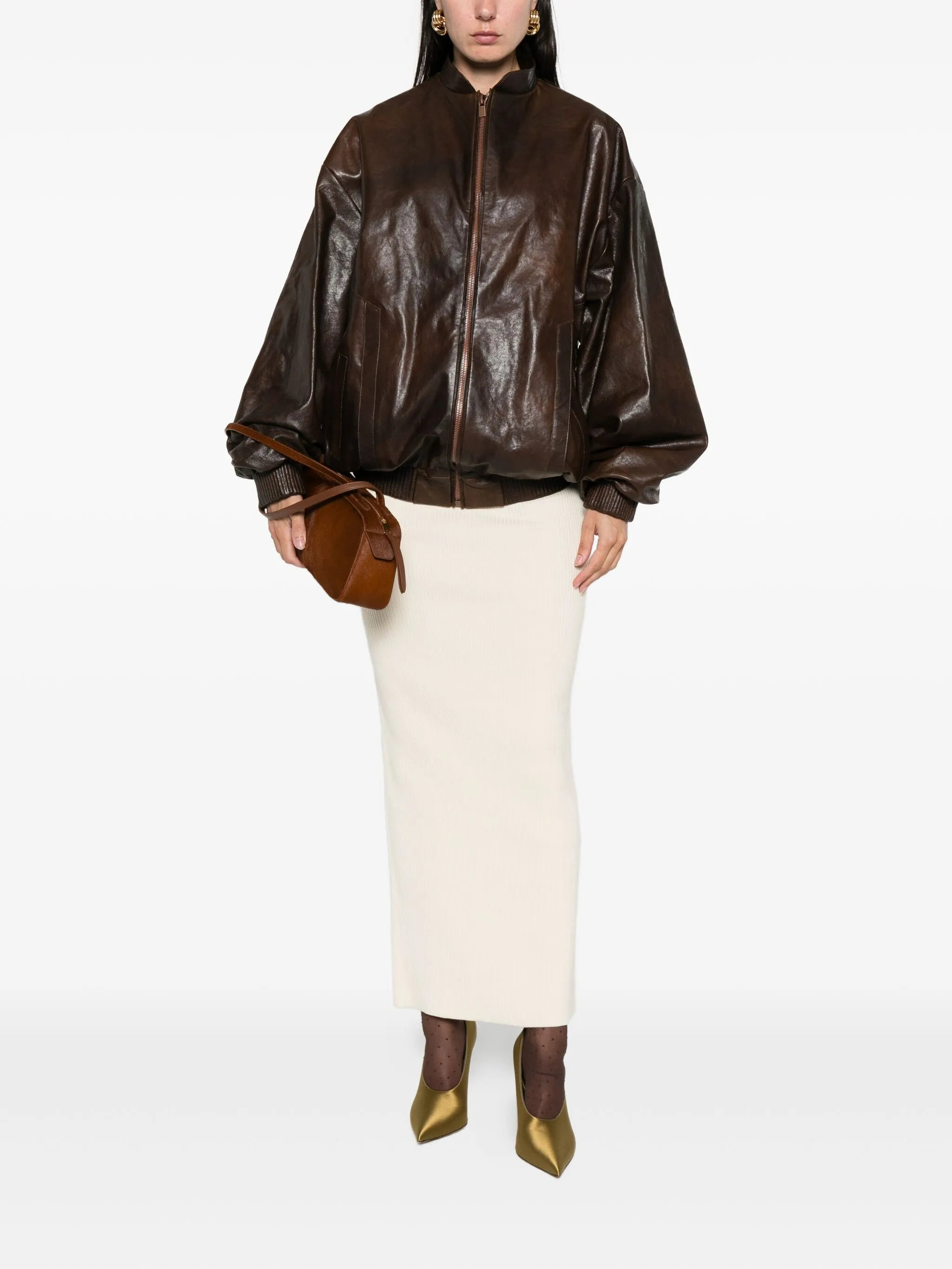 Magda Butrym Zip-front Leather Bomber Jacket - 3