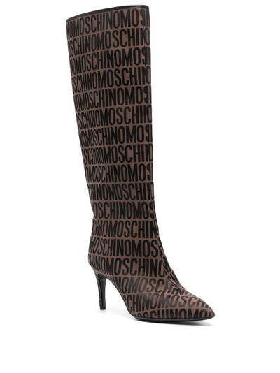 Moschino logo-print high-knee boots outlook
