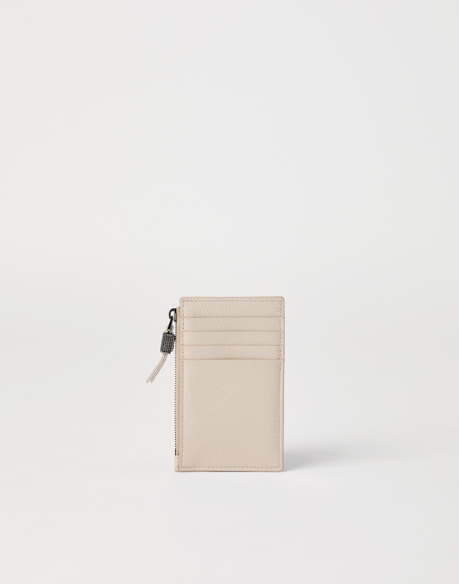 Grained leather card case with shiny zipper pull - 2