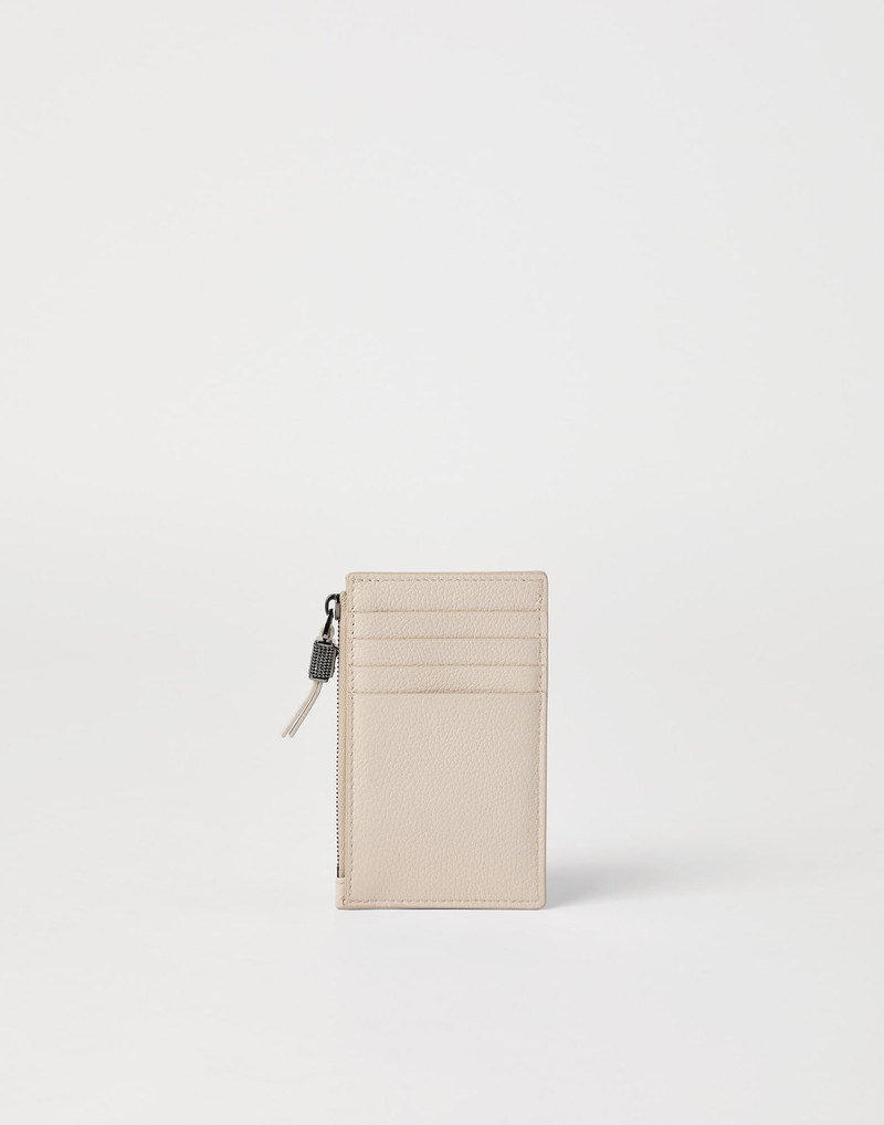 Brunello Cucinelli Grained leather card case with shiny zipper pull outlook