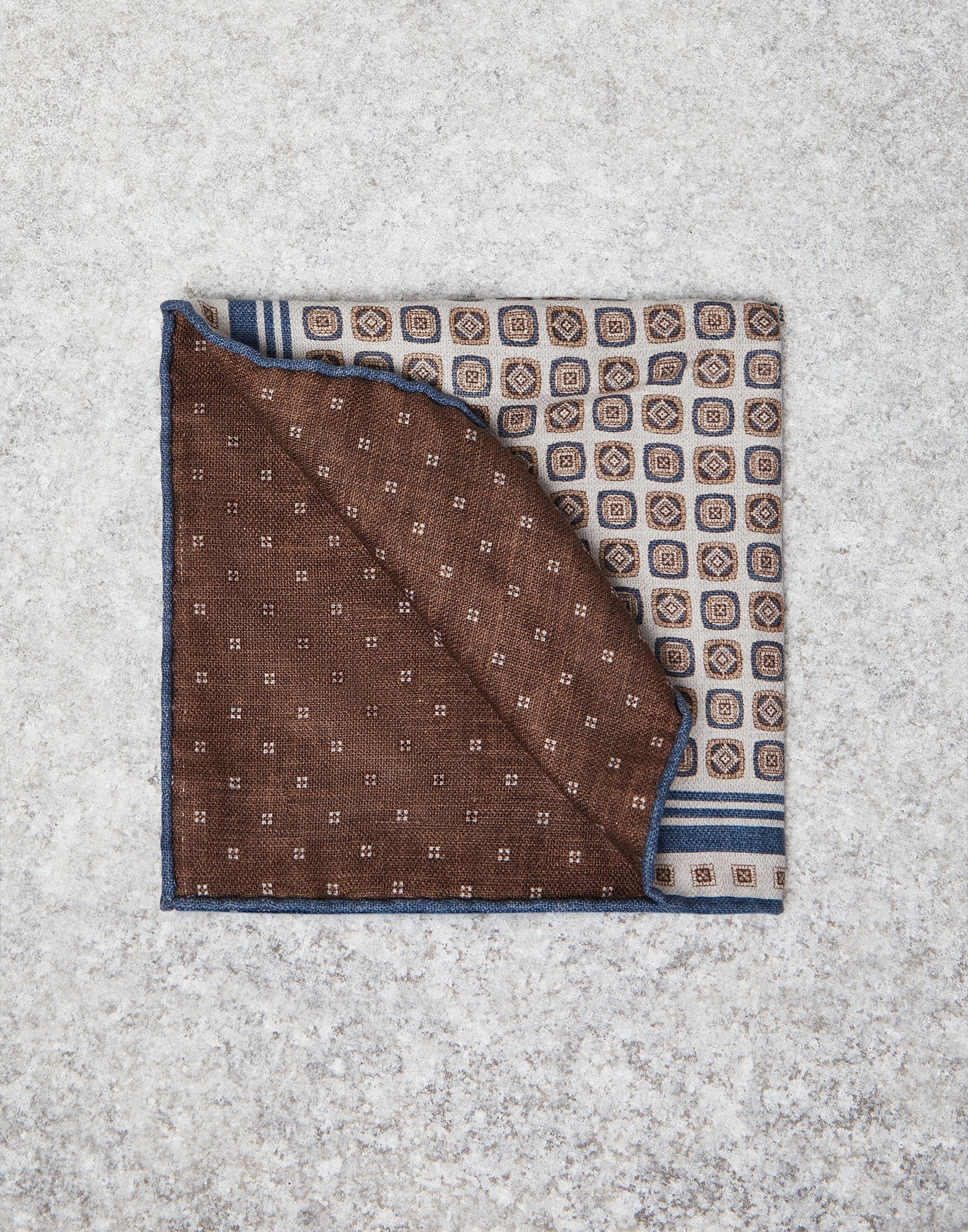 Double face silk pocket square with geometric design - 1
