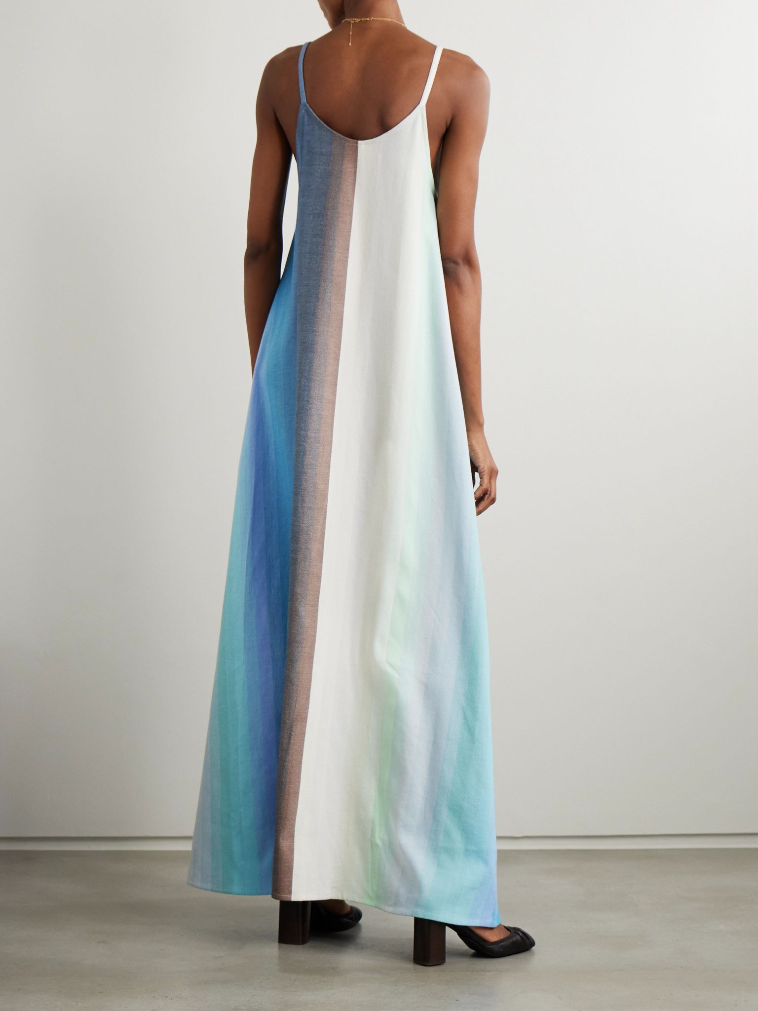 Striped cotton maxi dress Blue - 3