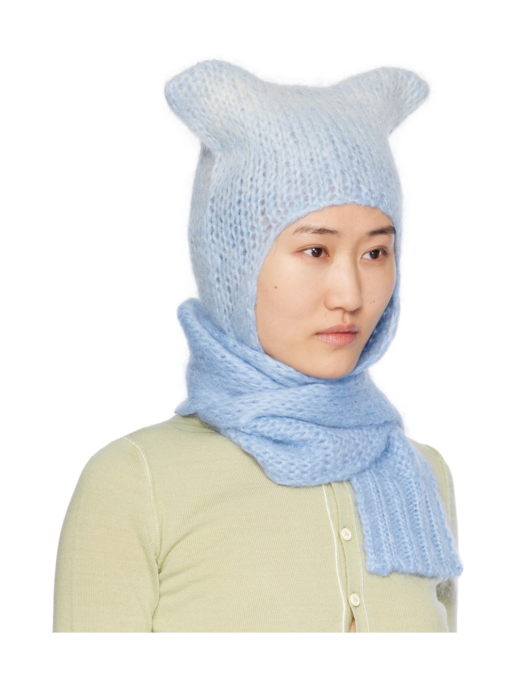 Blue Faded Mohair Scarf Beanie - 2