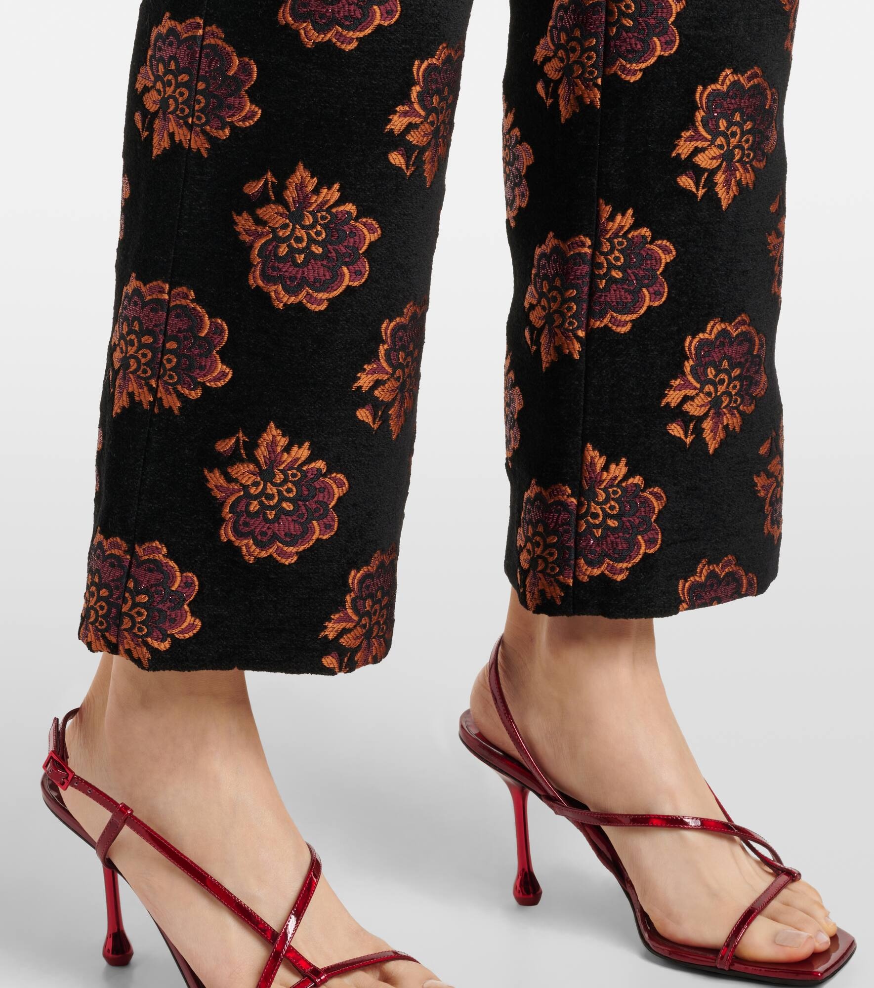 Floral jacquard straight pants - 5