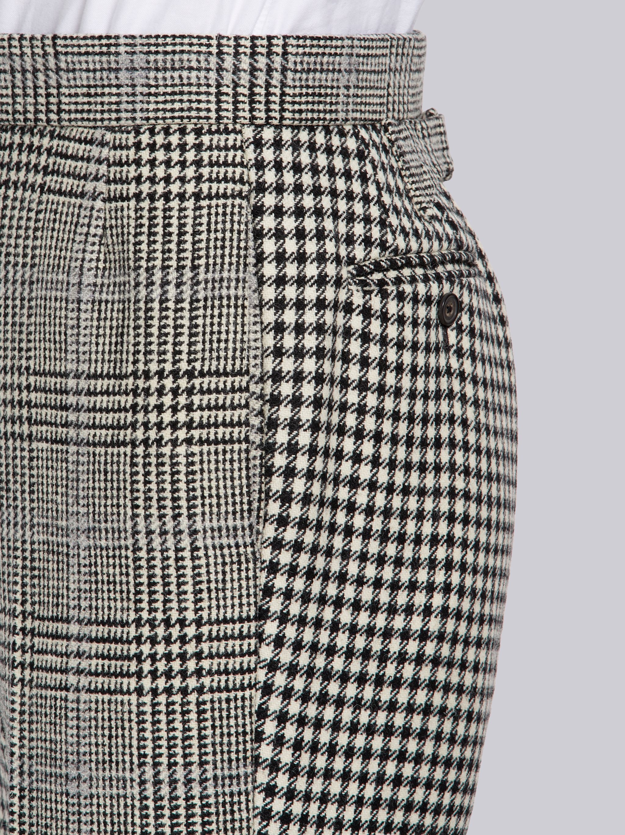 Black and White Fun-Mix Prince of Wales Overcheck Hunting Wool Tweed Classic Trouser - 5