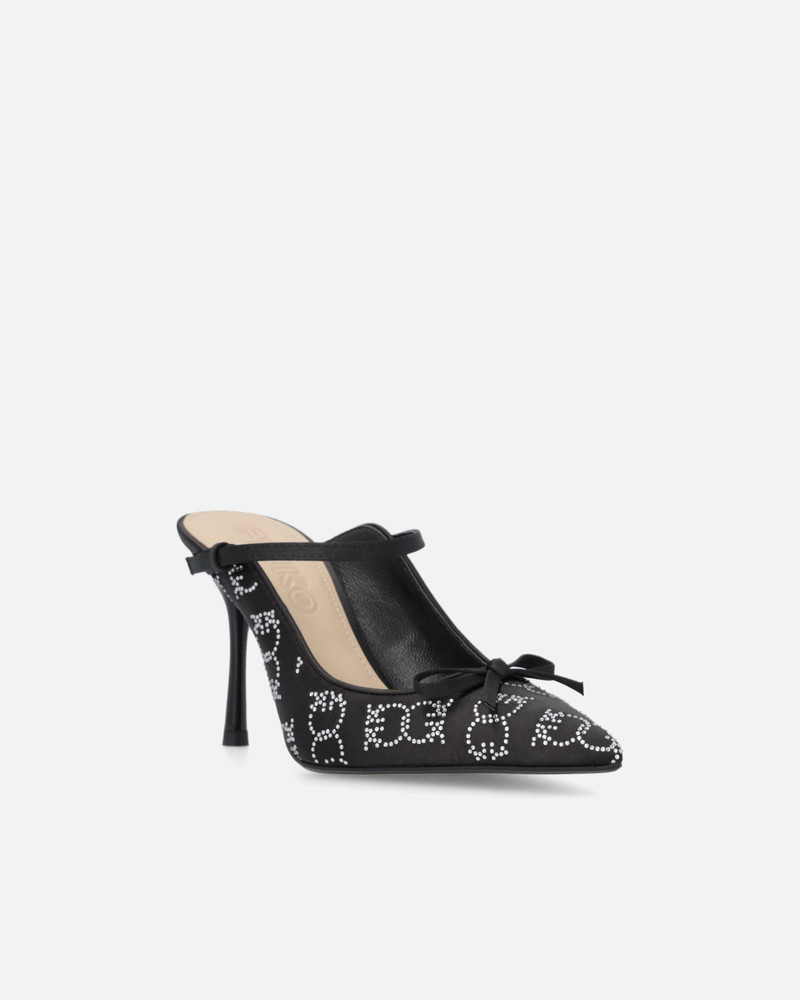 RHINESTONED SATIN SLIP-ONS WITH HEEL 2