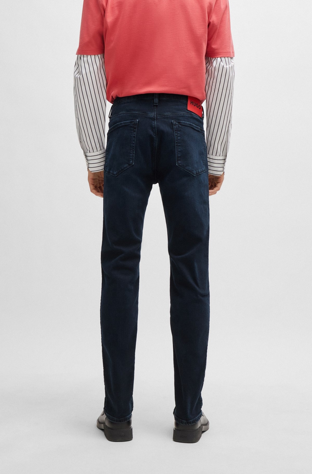 SLIM-FIT JEANS IN BLUE-BLACK STRETCH DENIM - 4