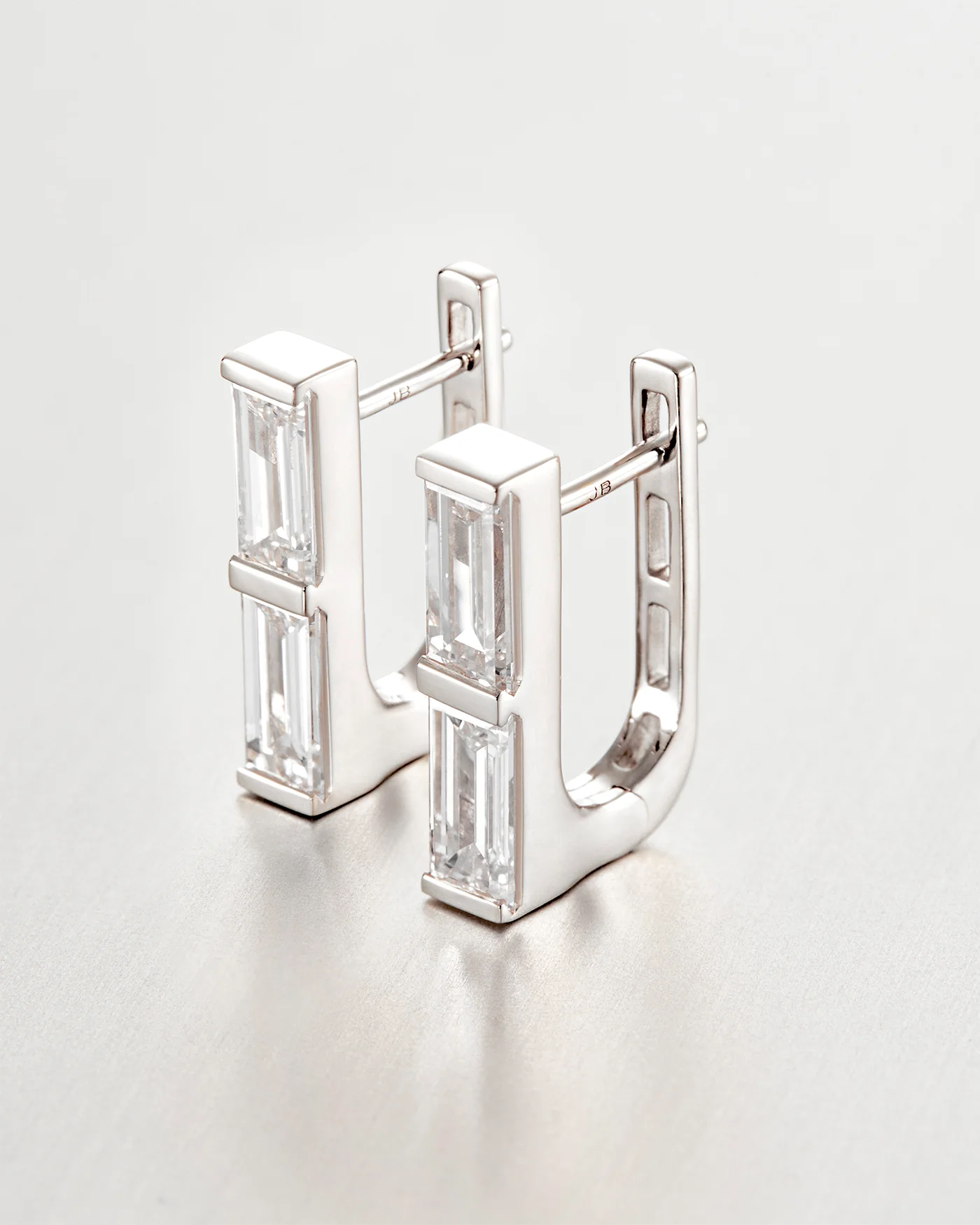 14K Stacked Baguette Diamond Huggie Earrings - 1