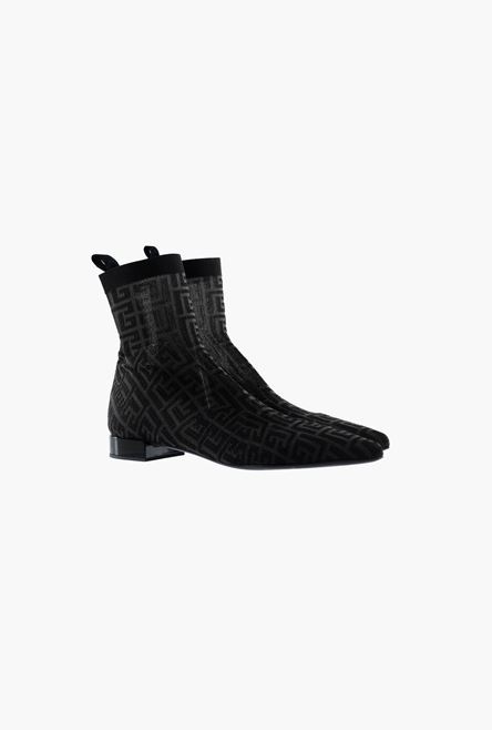 Black and lime green stretch mesh Sacha ankle boots with Balmain monogram - 2