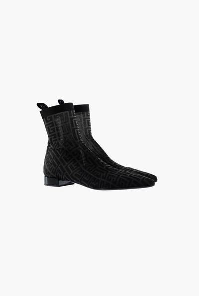 Balmain Black and lime green stretch mesh Sacha ankle boots with Balmain monogram outlook