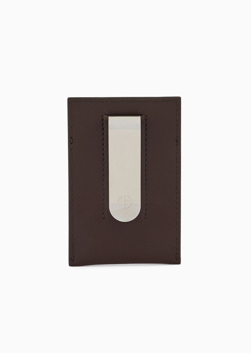 GIORGIO ARMANI Two-tone leather credit card holder with money clip outlook