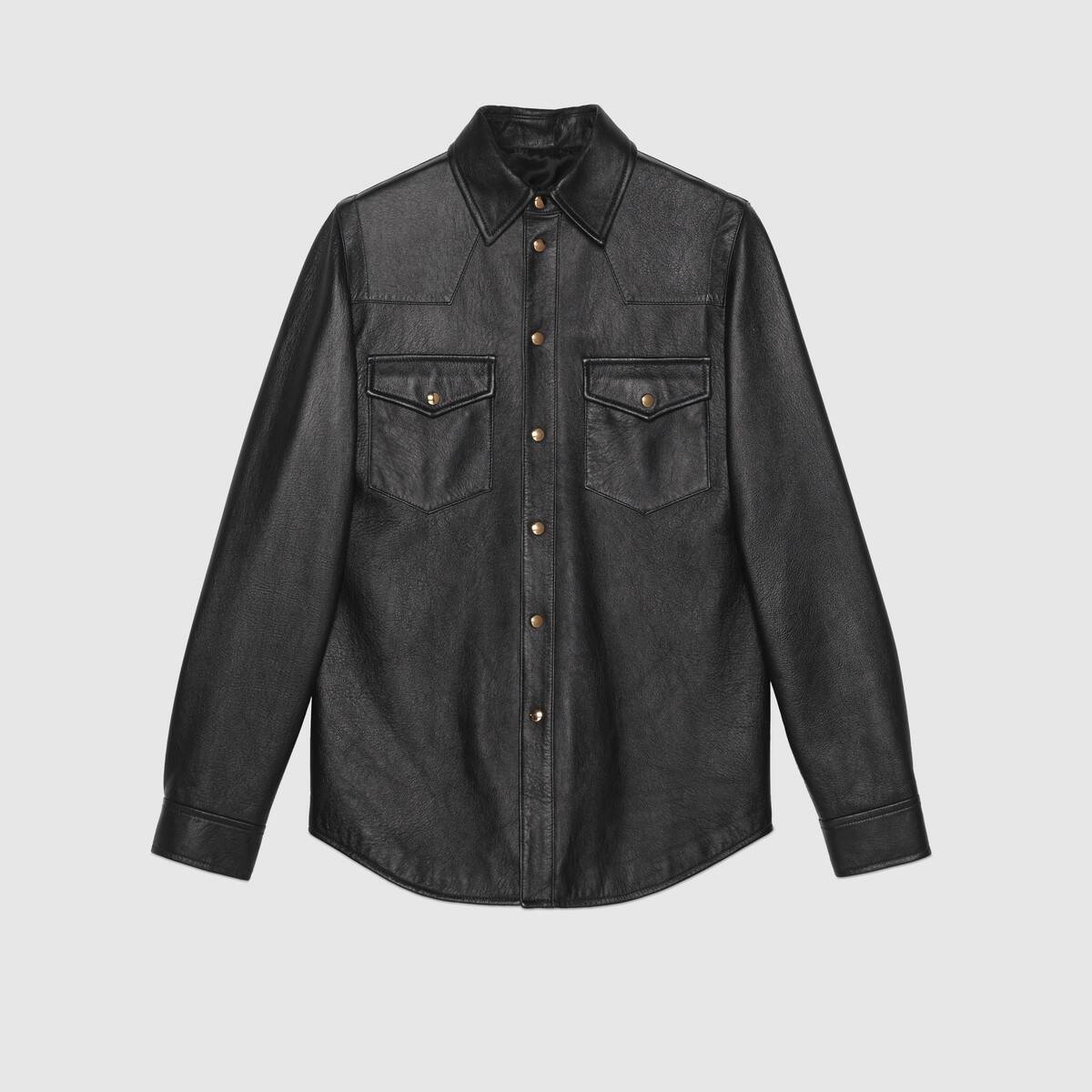 Leather shirt with Gucci logo - 1