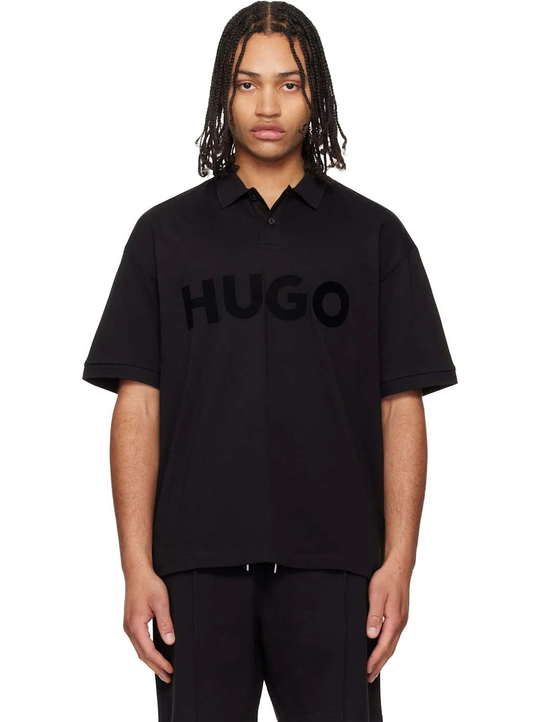 Black Oversize-Fit Contrast Logo Polo - 1