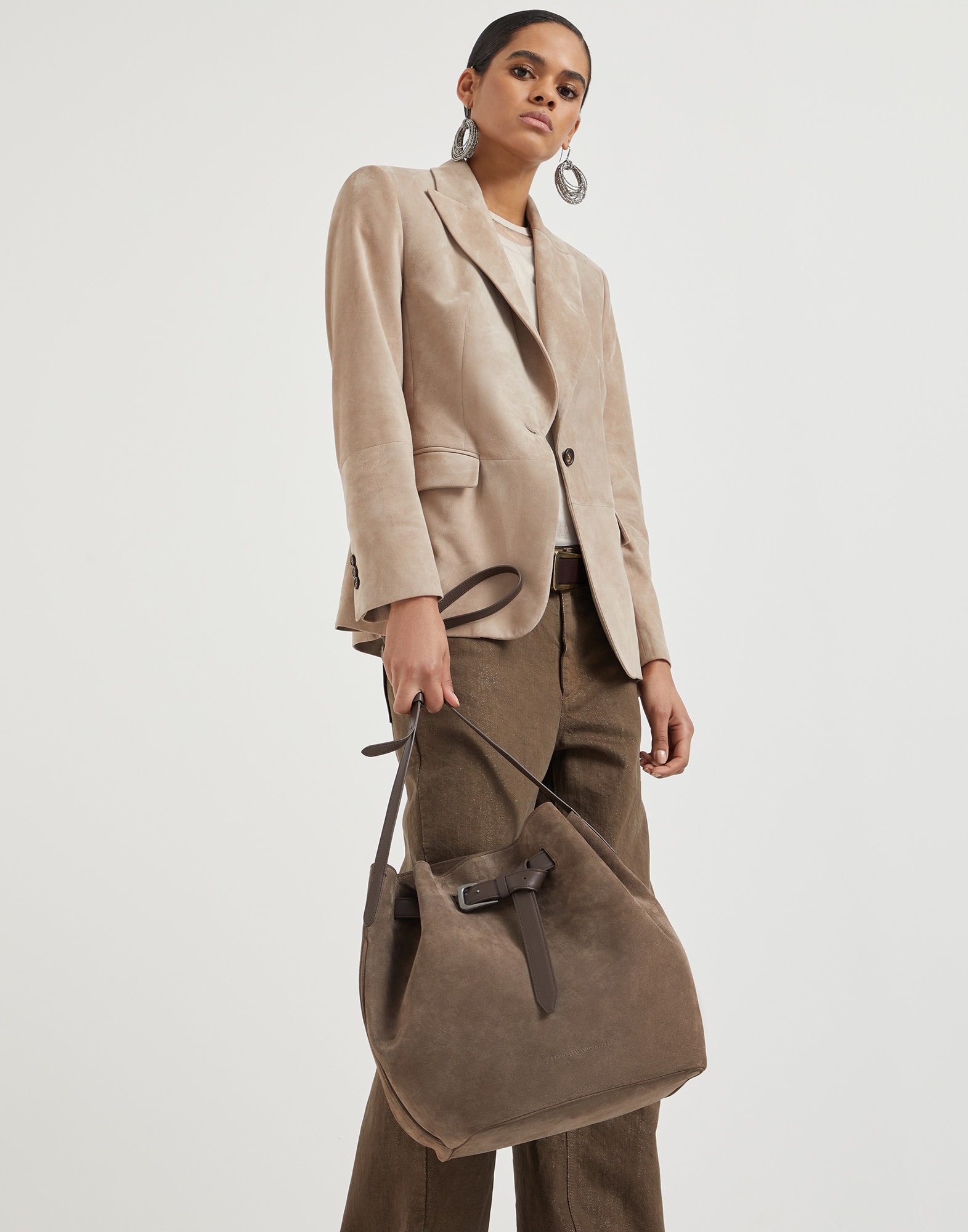 Sartorial large bucket bag in suede - 4