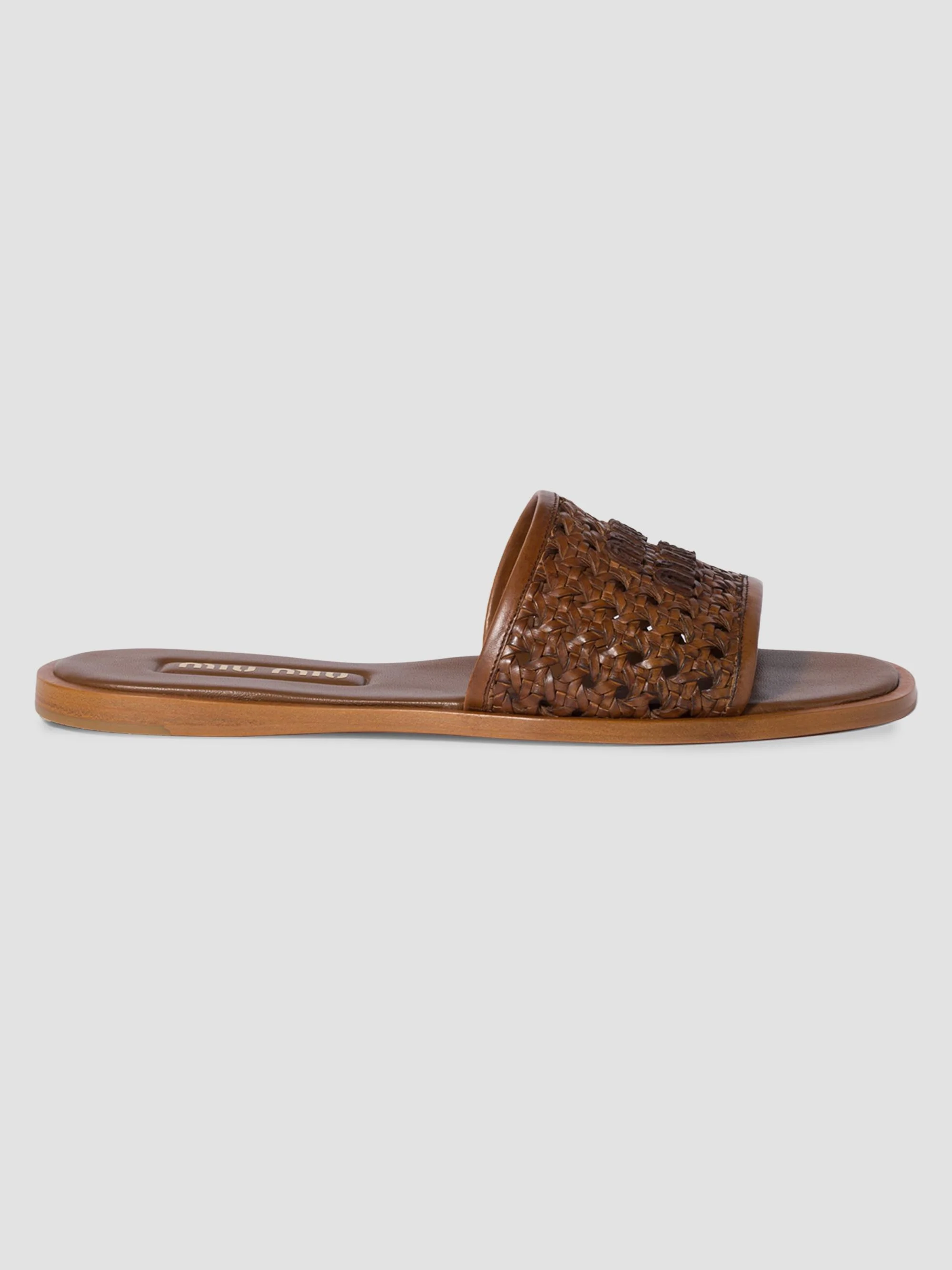 Women's Woven Leather Slides - Brown - 1