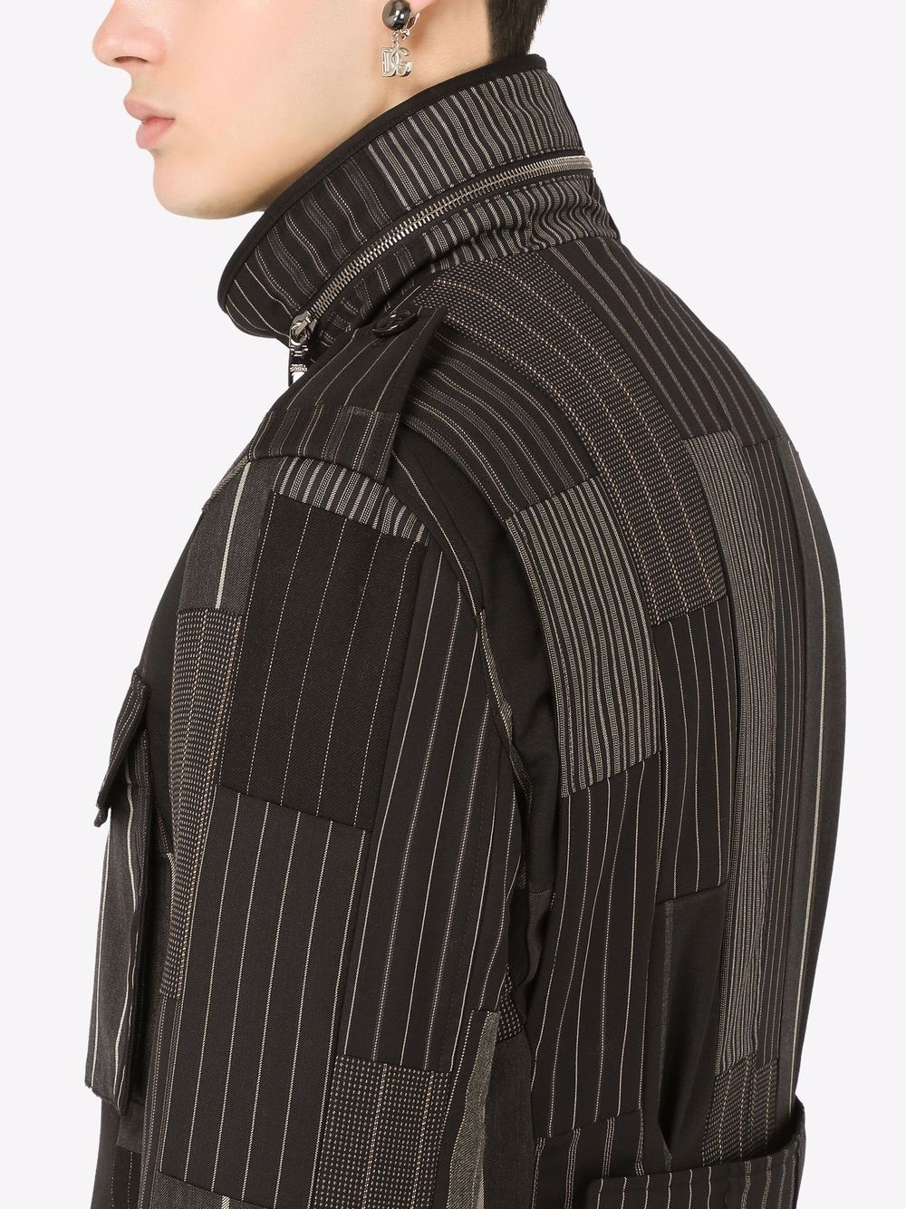 patchwork-stripe utility jacket - 5