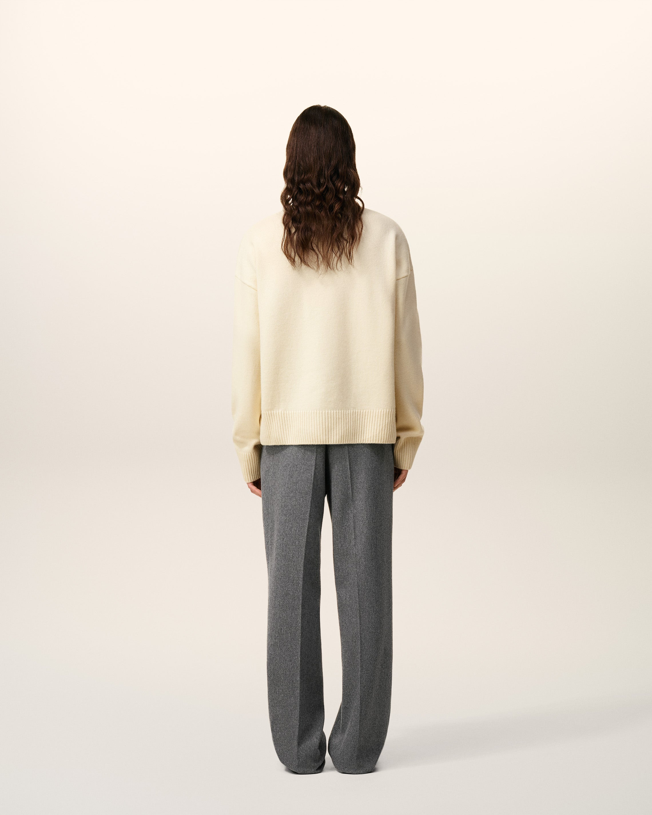 WHITE WOOL AMI DE COEUR FUNNEL NECK SWEATER - 7