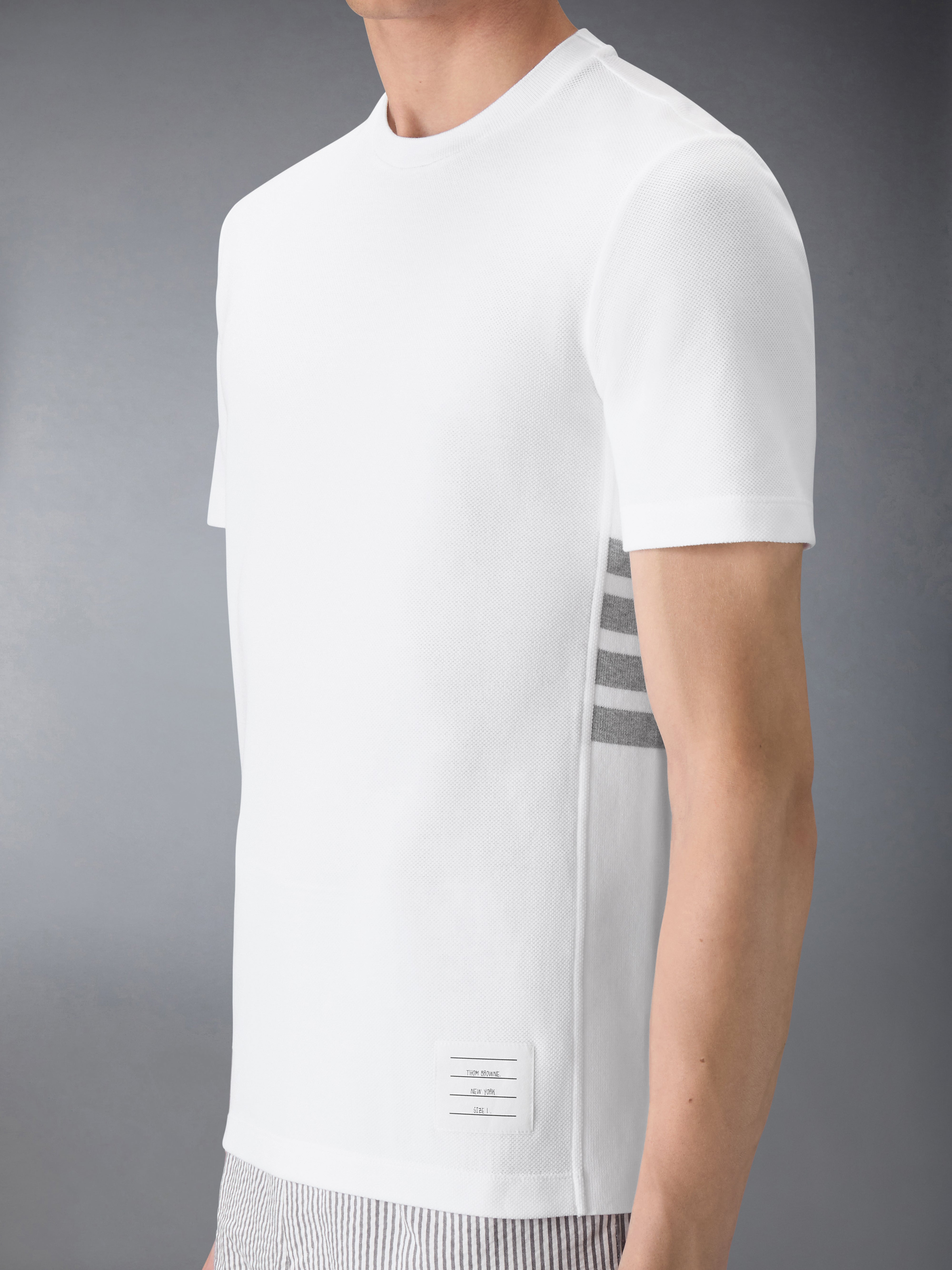 White Classic Pique Rib Side Insert 4-Bar T-shirt - 6