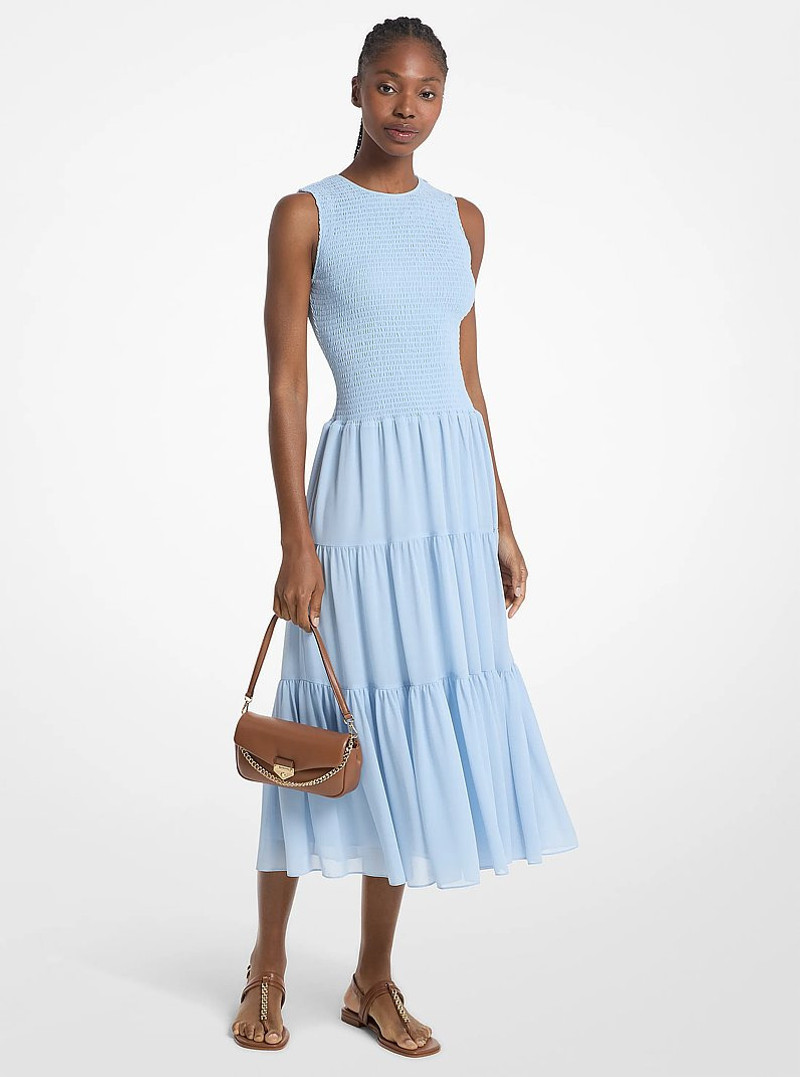 Smocked Georgette Midi Dress 1