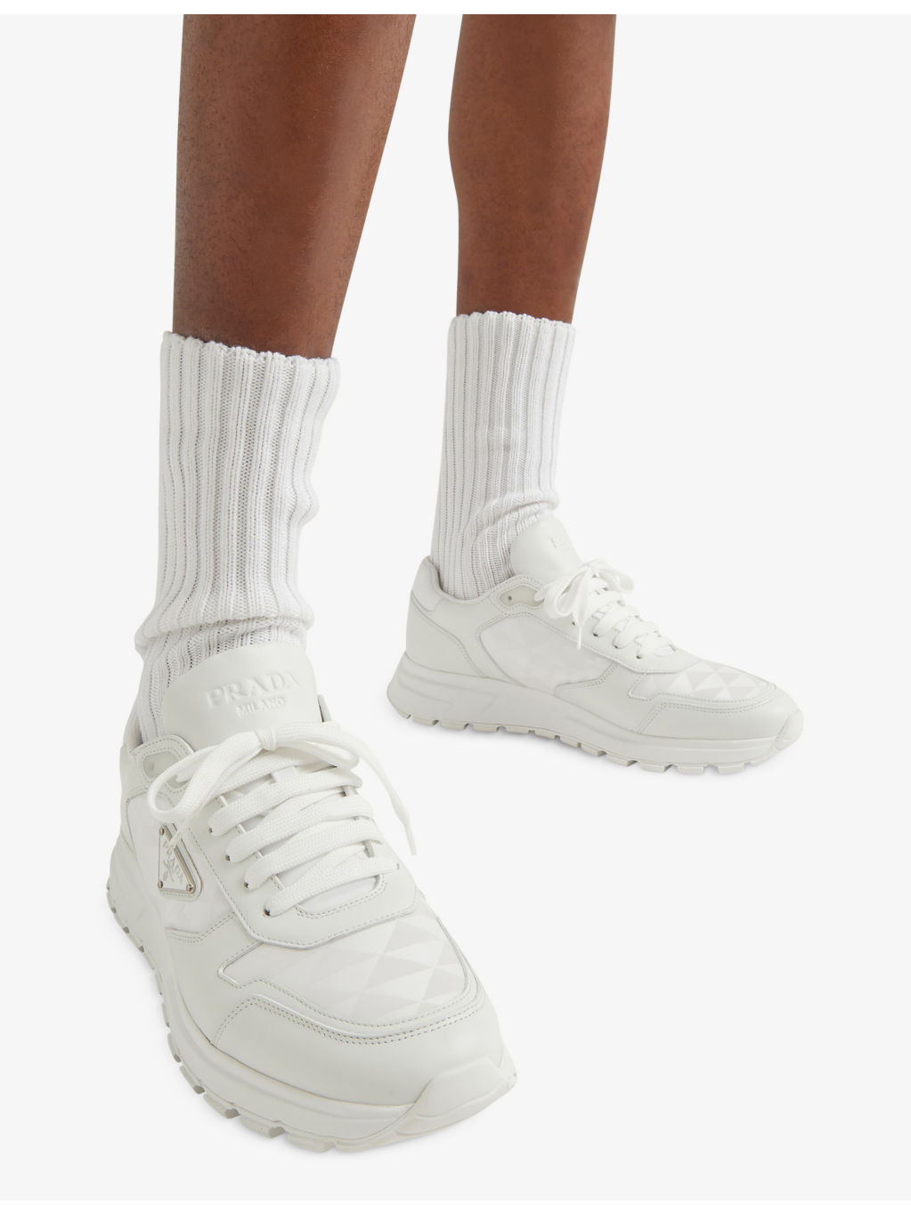 Re-Nylon brand-plaque leather and recycled-nylon high-top trainers - 2