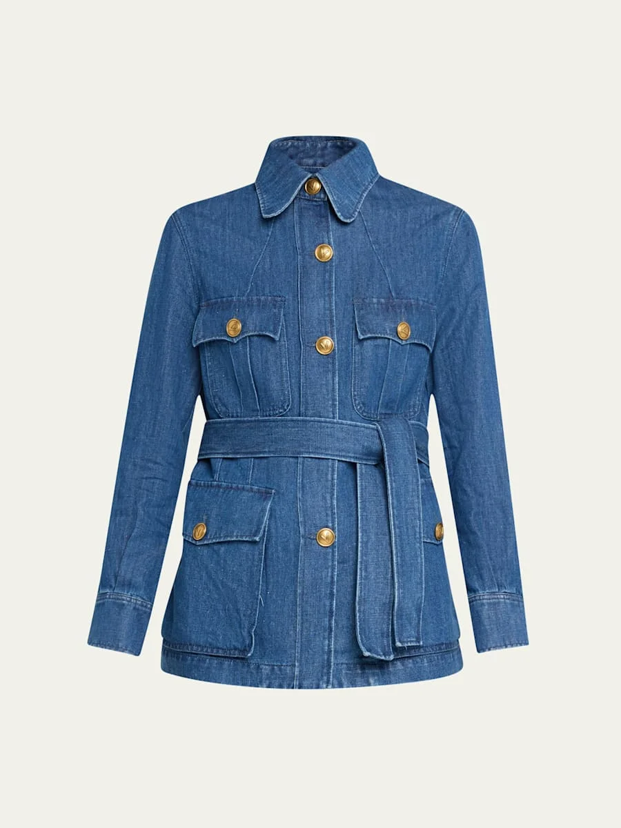 Belted Button Down Denim Shirt - 1