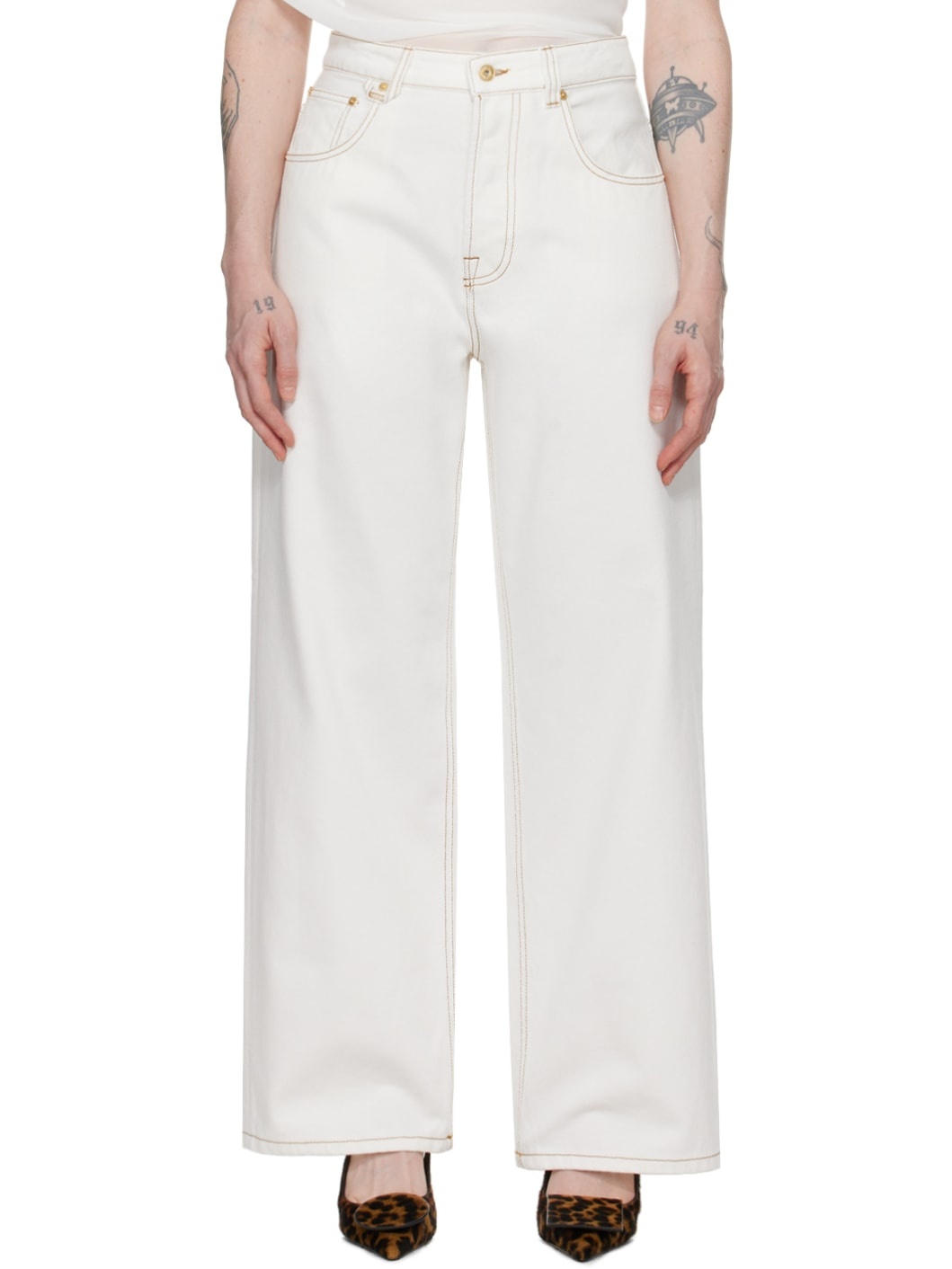White Les Sculptures 'Le de-Nîmes large' Jeans - 1