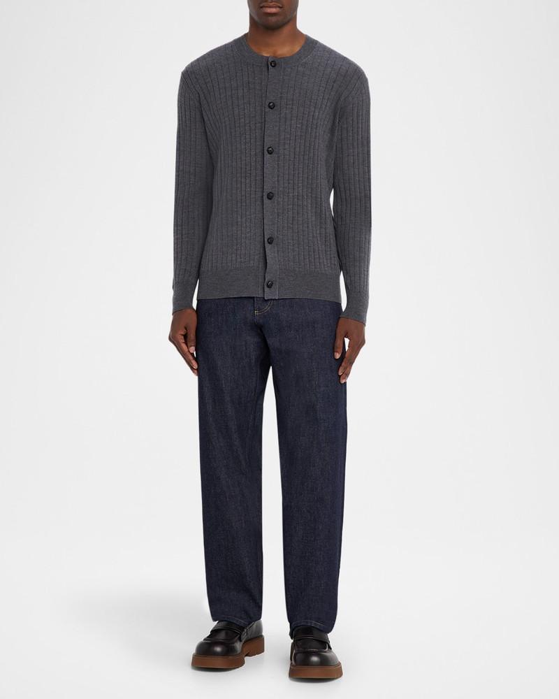 Bottega Veneta Men's Ribbed Wool Cardigan with Leather Buttons outlook