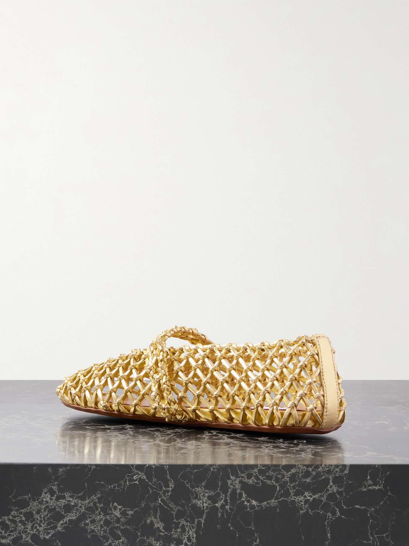 Metallic woven leather ballet flats Gold - 3