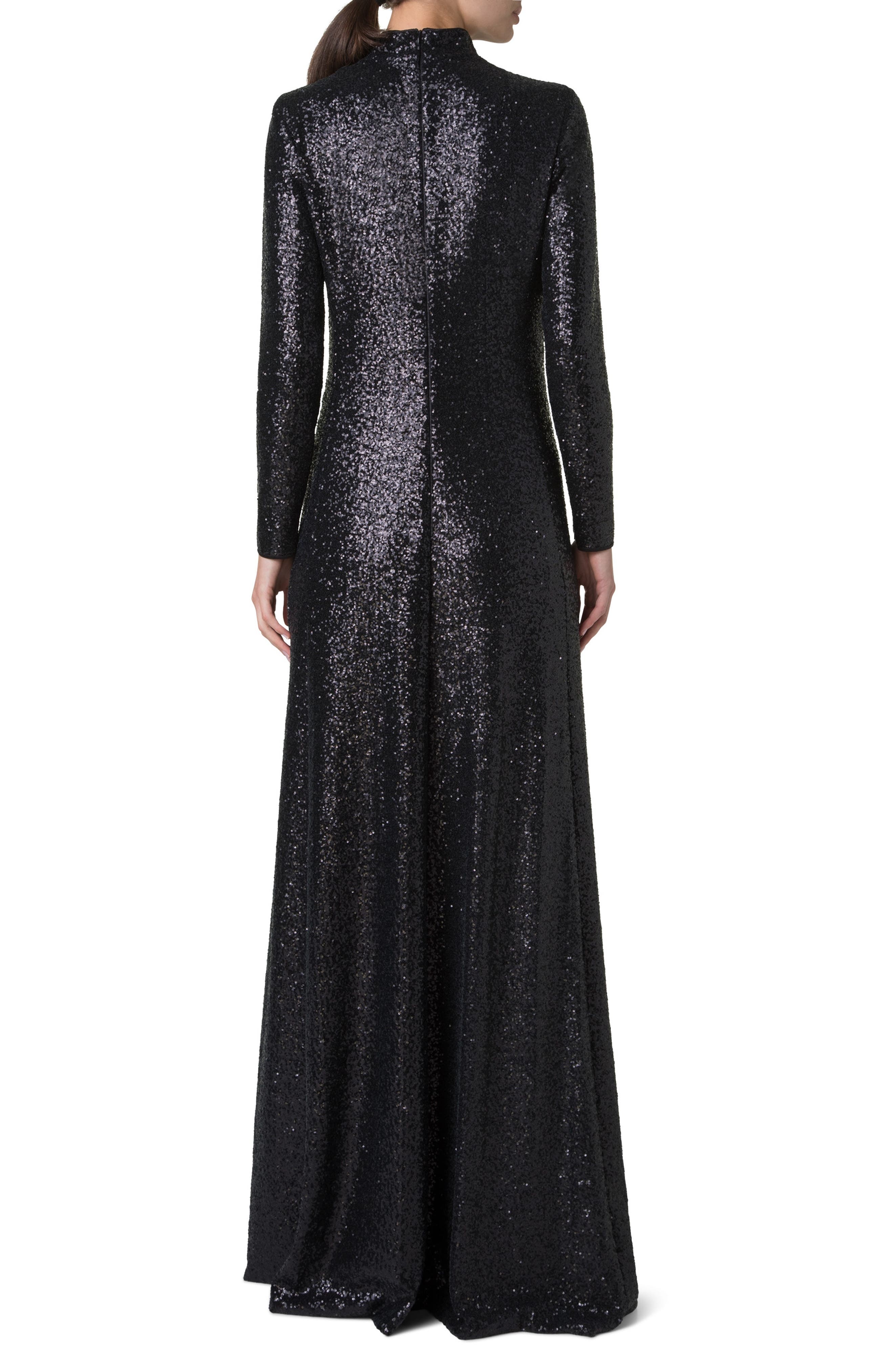Akris Sequin Mock Neck Long Sleeve Gown in Black at Nordstrom - 2