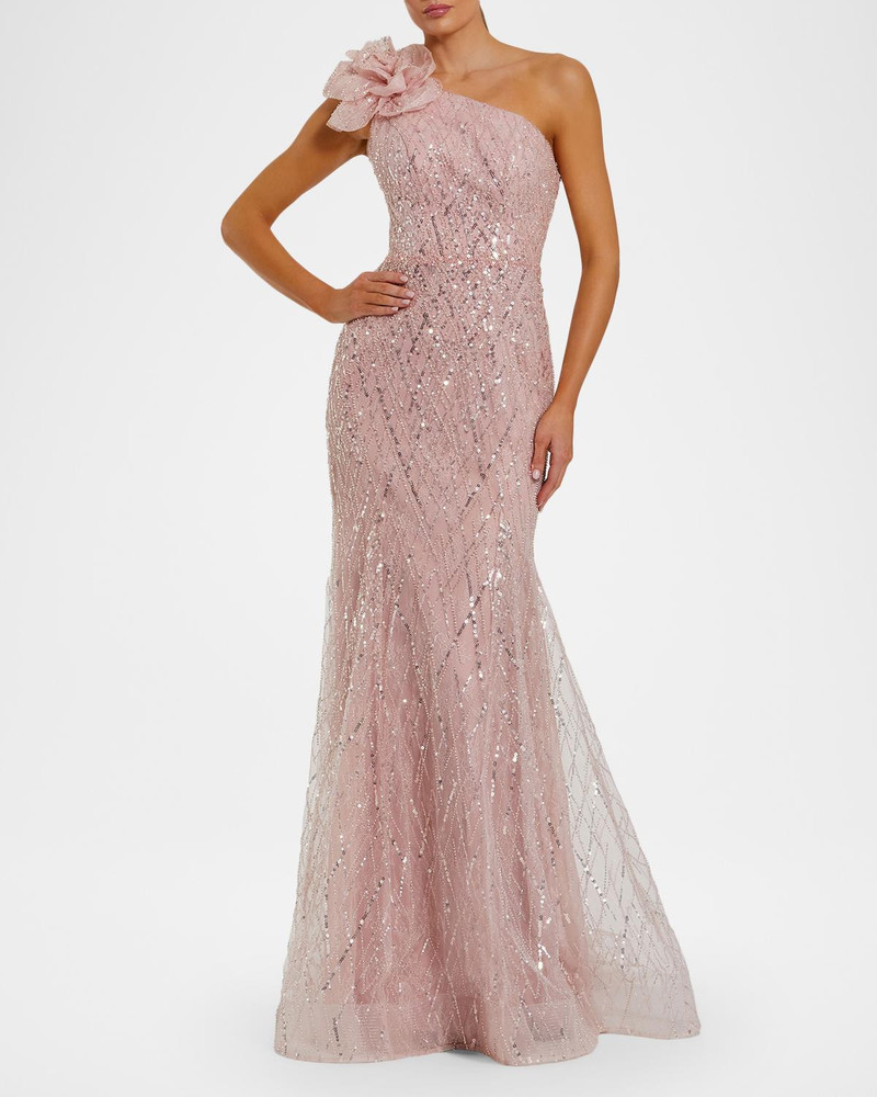 Beaded One-Shoulder Trumpet Gown 1